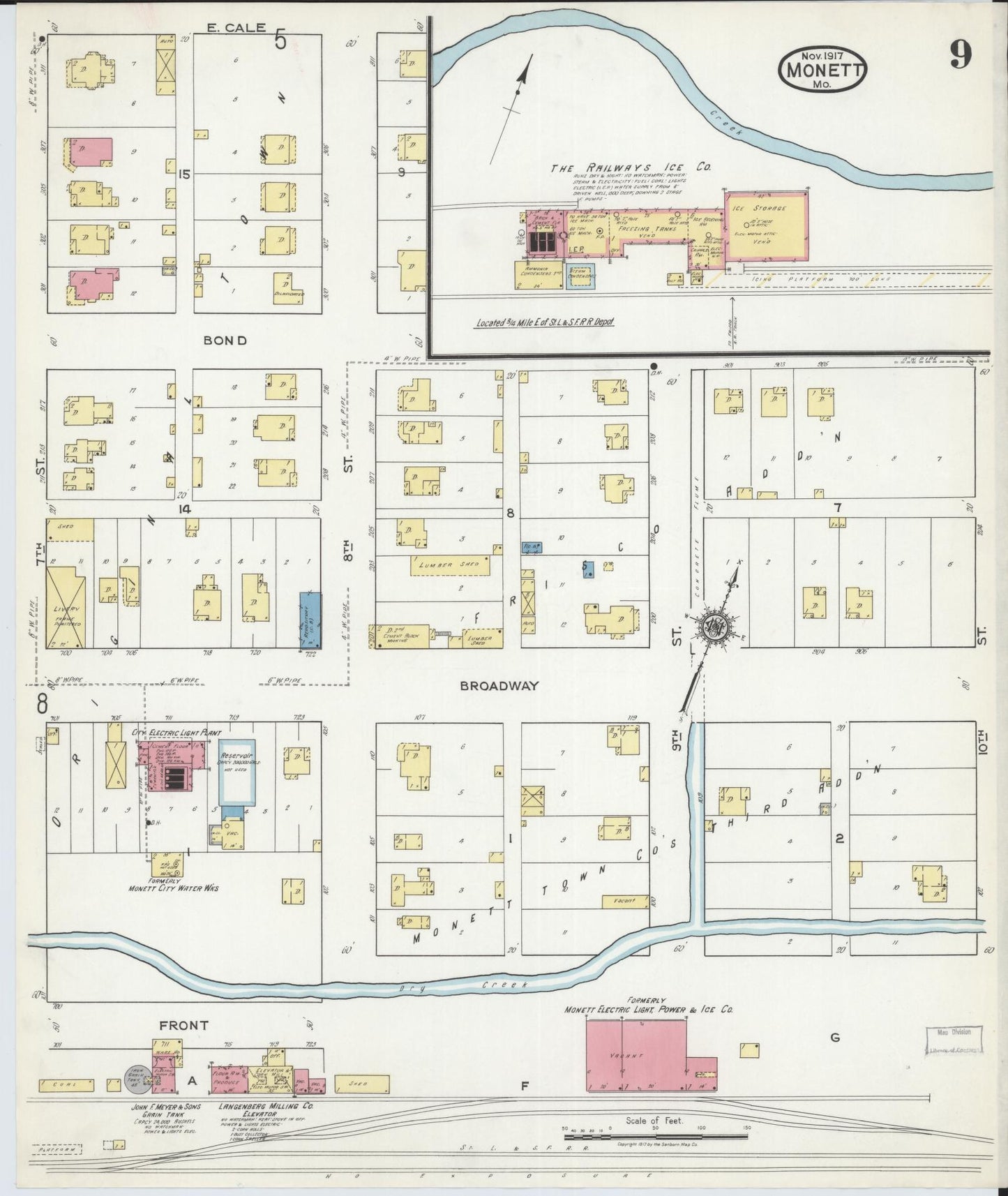 Sanborn Fire Insurance Map from Monett, Barry County, Missouri (1917), Sheet #0009 - Historic Sanborn Fire Insurance Map Print, vintage old map wall art, antique decor, genealogy gift, Missouri Missouri map
