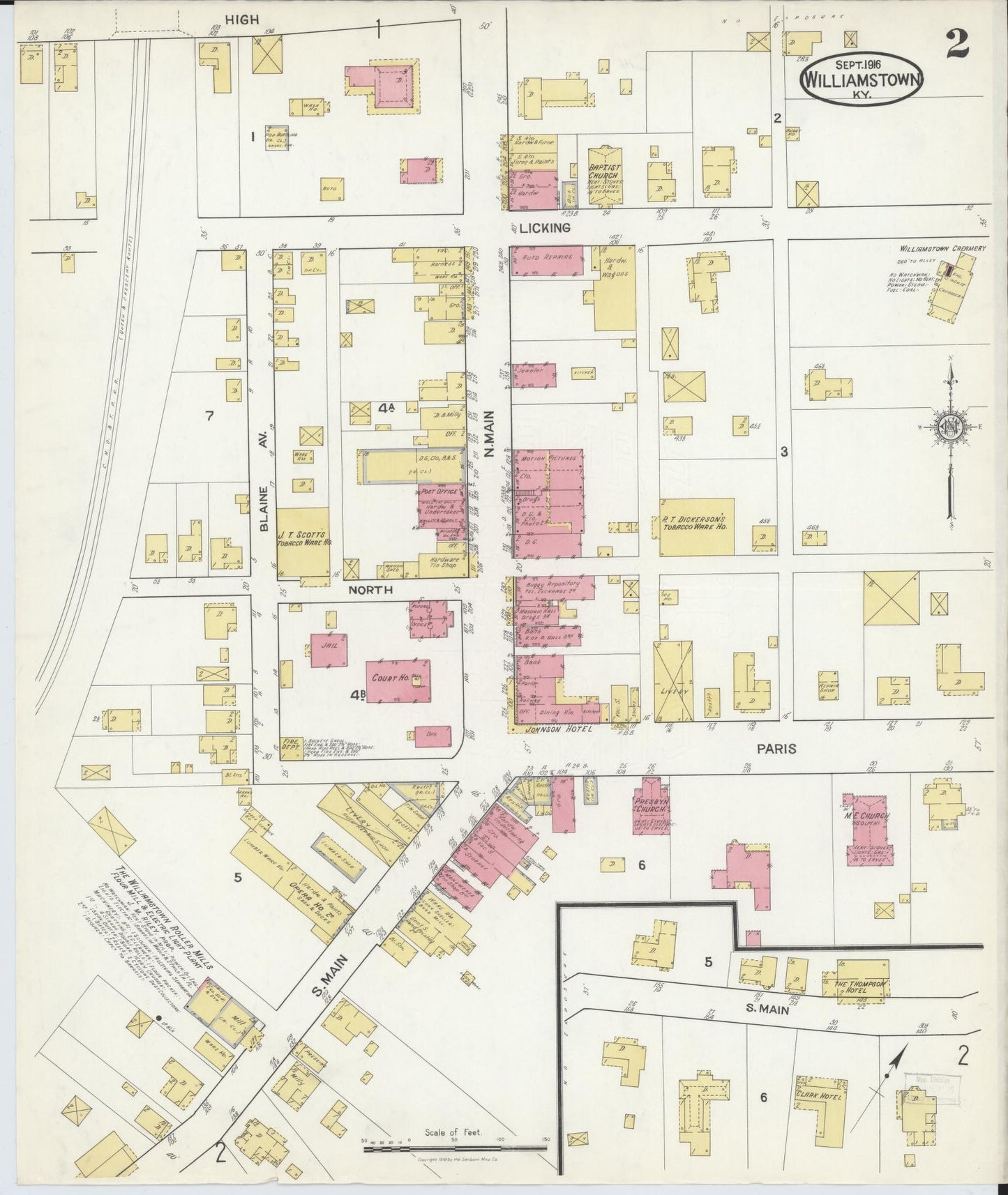 Sanborn Fire Insurance Map from Williamstown, Grant County, Kentucky (1916), Sheet #0002 - Complete Map Set gallery image, historic Sanborn map, vintage wall art, Kentucky Kentucky