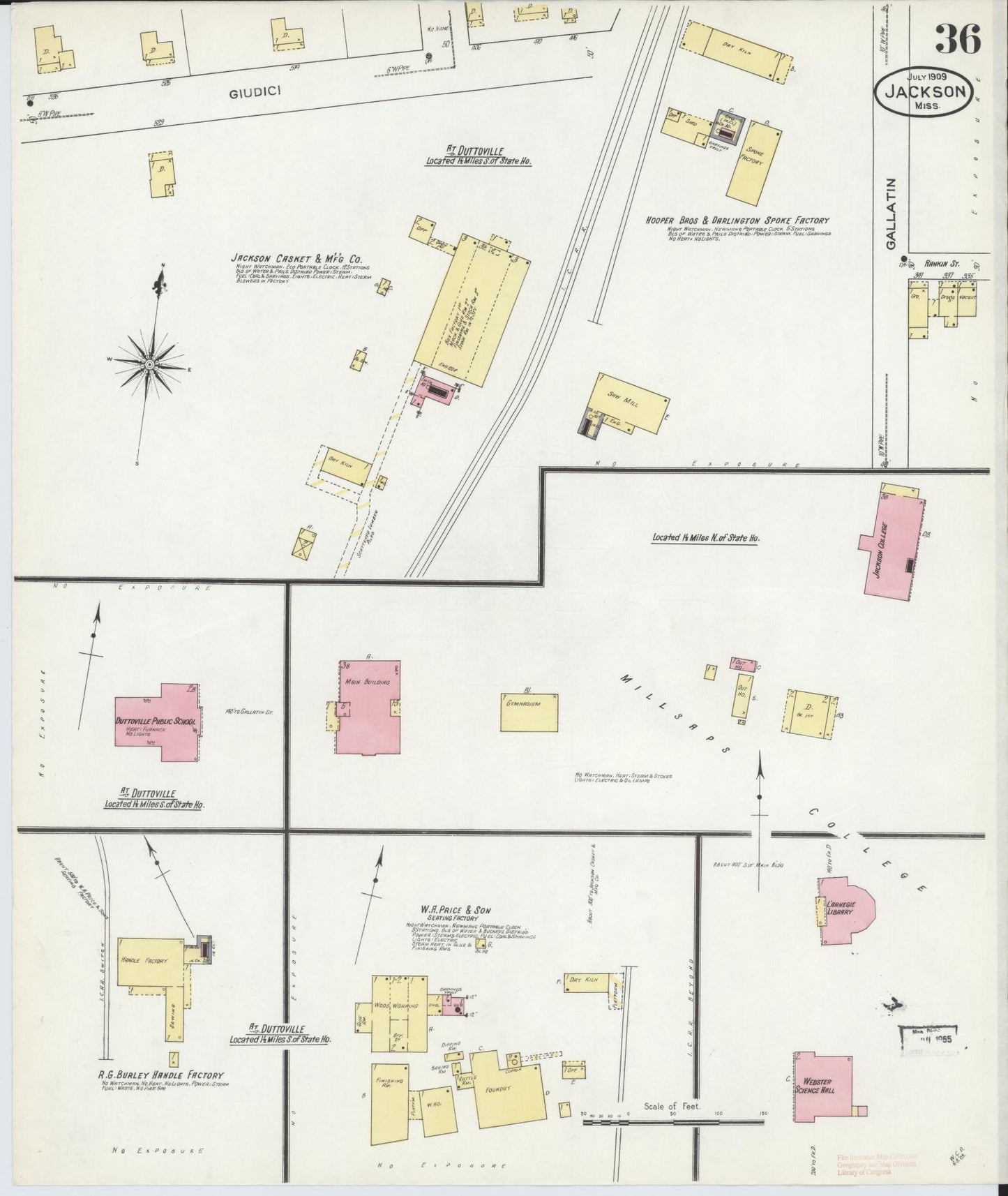 Sanborn Fire Insurance Map from Jackson, Hinds County, Mississippi (1909), Sheet #0036 - Complete Map Set gallery image, historic Sanborn map, vintage wall art, Mississippi Mississippi