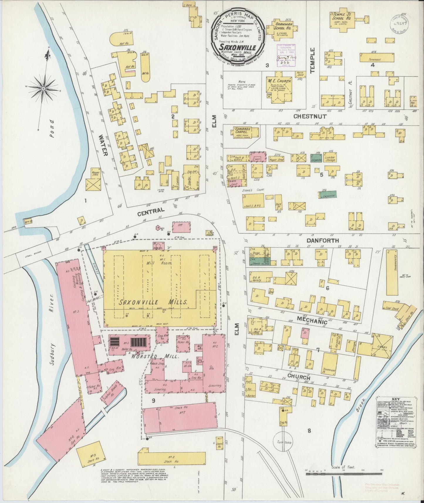 Sanborn Fire Insurance Map from Saxonville, Middlesex County, Massachusetts (1901), Sheet #0001 - Historic Sanborn Fire Insurance Map Print, vintage old map wall art, antique decor, genealogy gift, Massachusetts Massachusetts map