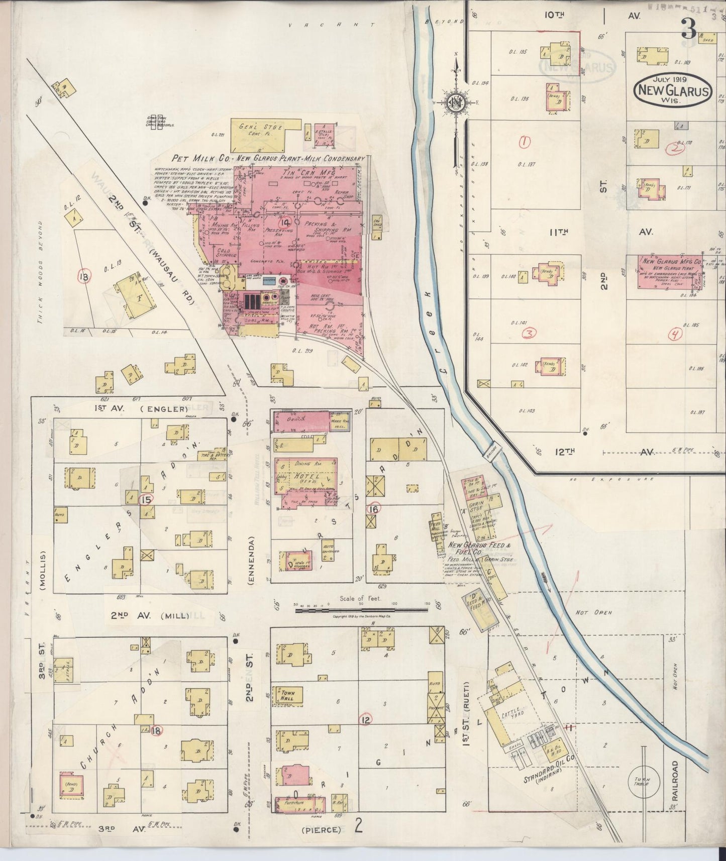 Sanborn Fire Insurance Map from New Glarus, Green County, Wisconsin (1933), Sheet #0003 - Complete Map Set gallery image, historic Sanborn map, vintage wall art, Wisconsin Wisconsin