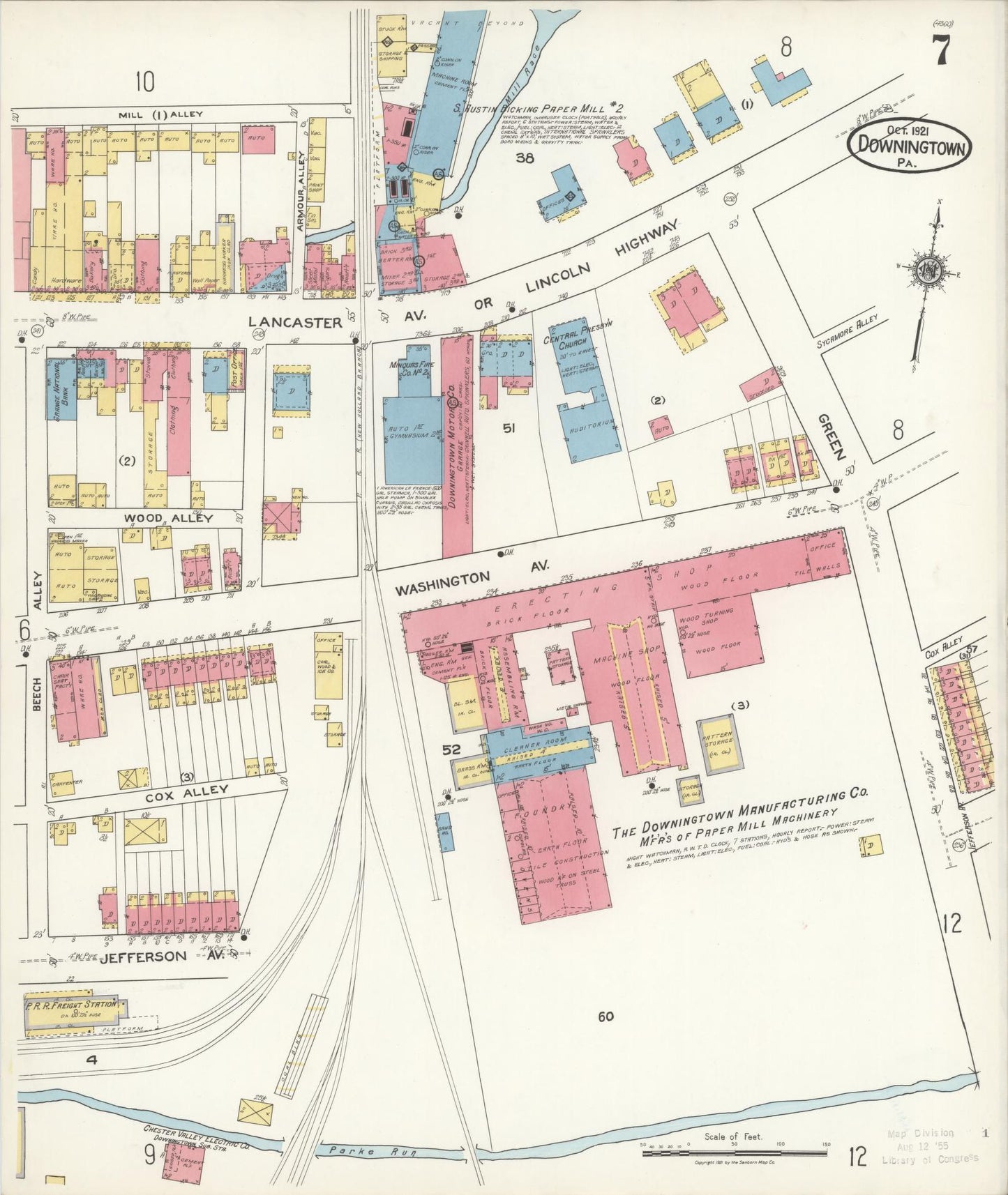 Sanborn Fire Insurance Map from Downingtown, Chester County, Pennsylvania (1921), Sheet #0007 - Historic Sanborn Fire Insurance Map Print, vintage old map wall art, antique decor, genealogy gift, Pennsylvania Pennsylvania map