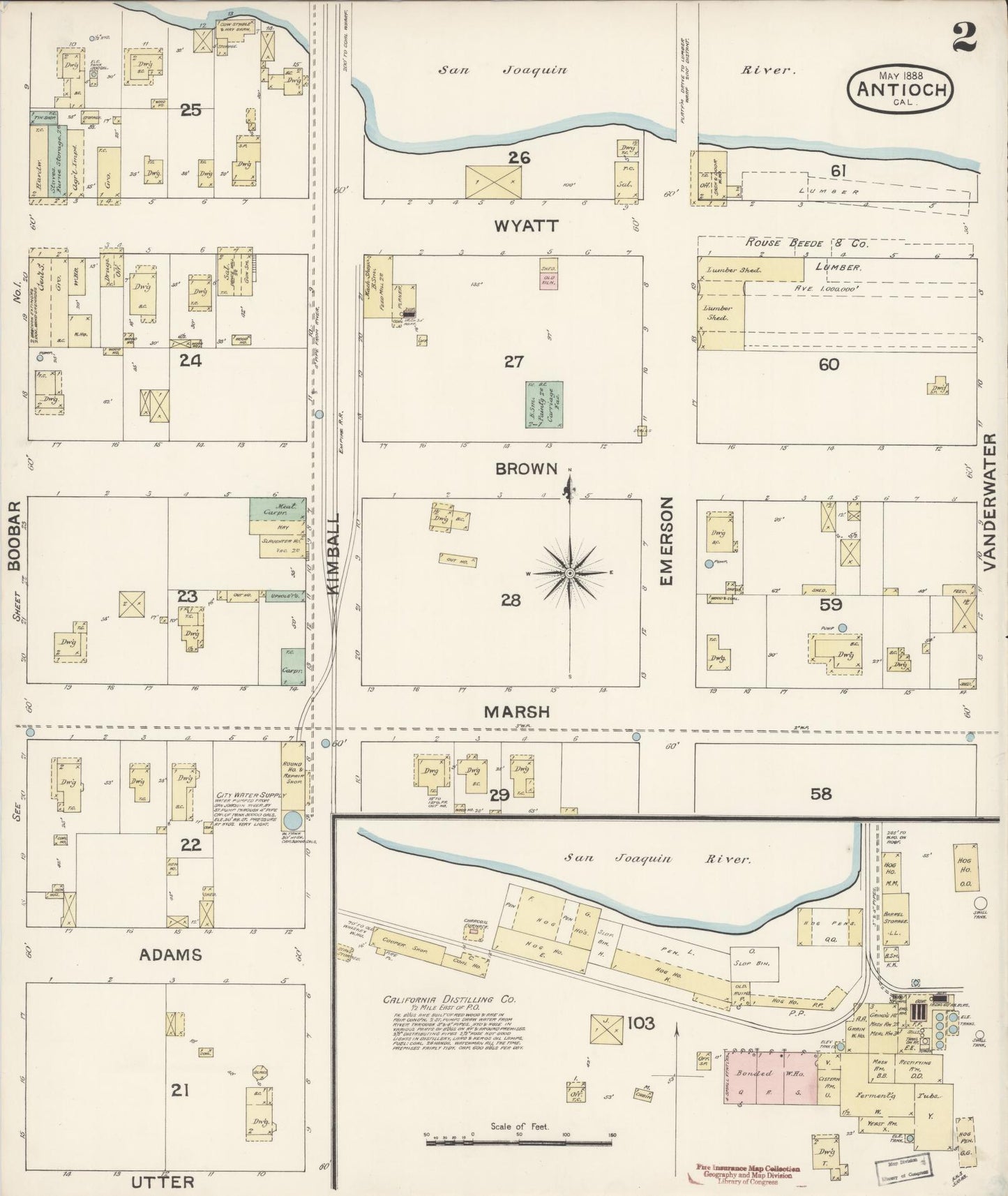 Sanborn Fire Insurance Map from Antioch, Contra Costa County, California (1888), Sheet #0002 - Historic Sanborn Fire Insurance Map Print, vintage old map wall art, antique decor, genealogy gift, California California map