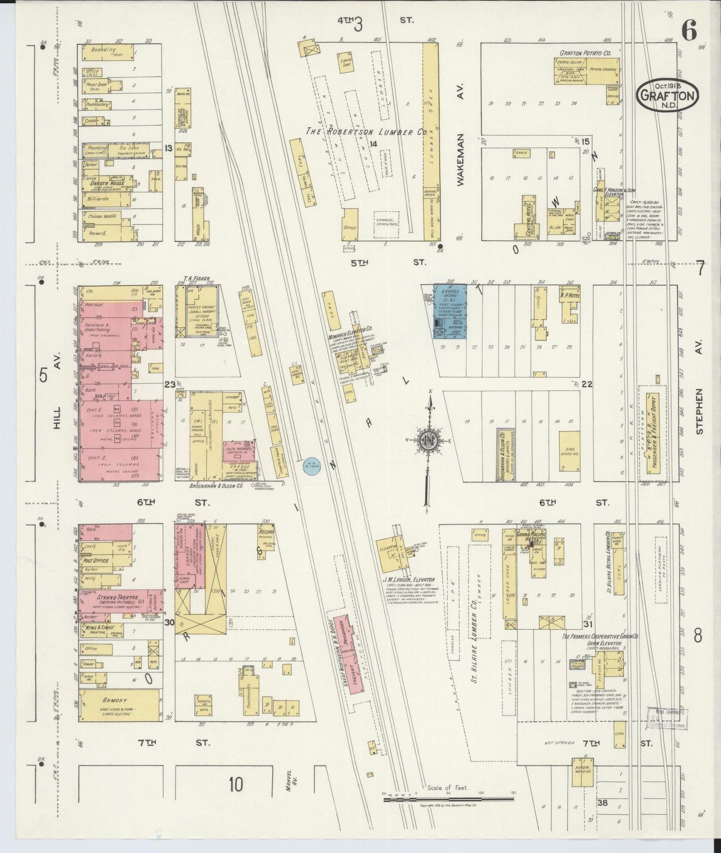 Sanborn Fire Insurance Map from Grafton, Walsh County, North Dakota (1918), Sheet #0006 - Historic Sanborn Fire Insurance Map Print, vintage old map wall art, antique decor, genealogy gift, North Dakota North Dakota map
