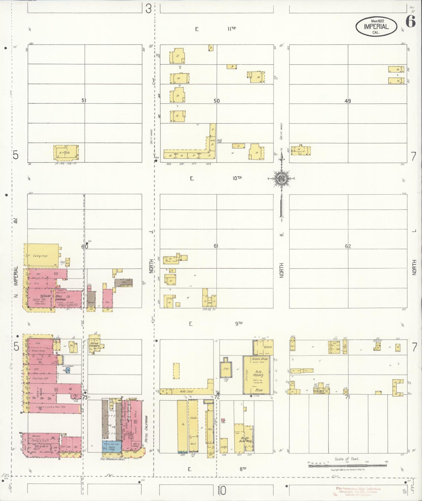 Sanborn Fire Insurance Map from Imperial, Imperial County, California (1922), Sheet #0006 - Historic Sanborn Fire Insurance Map Print, vintage old map wall art, antique decor, genealogy gift, California California map