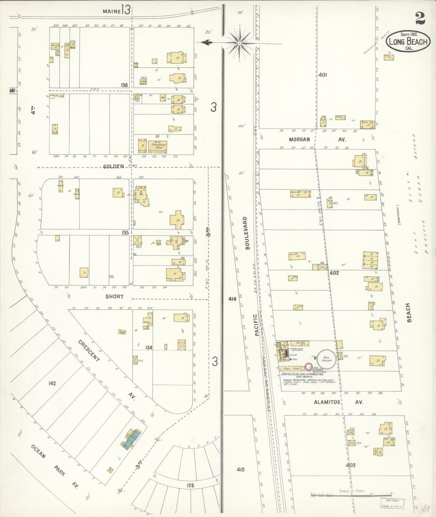Sanborn Fire Insurance Map from Long Beach, Los Angeles County, California (1902), Sheet #0002 - Historic Sanborn Fire Insurance Map Print, vintage old map wall art, antique decor, genealogy gift, California California map