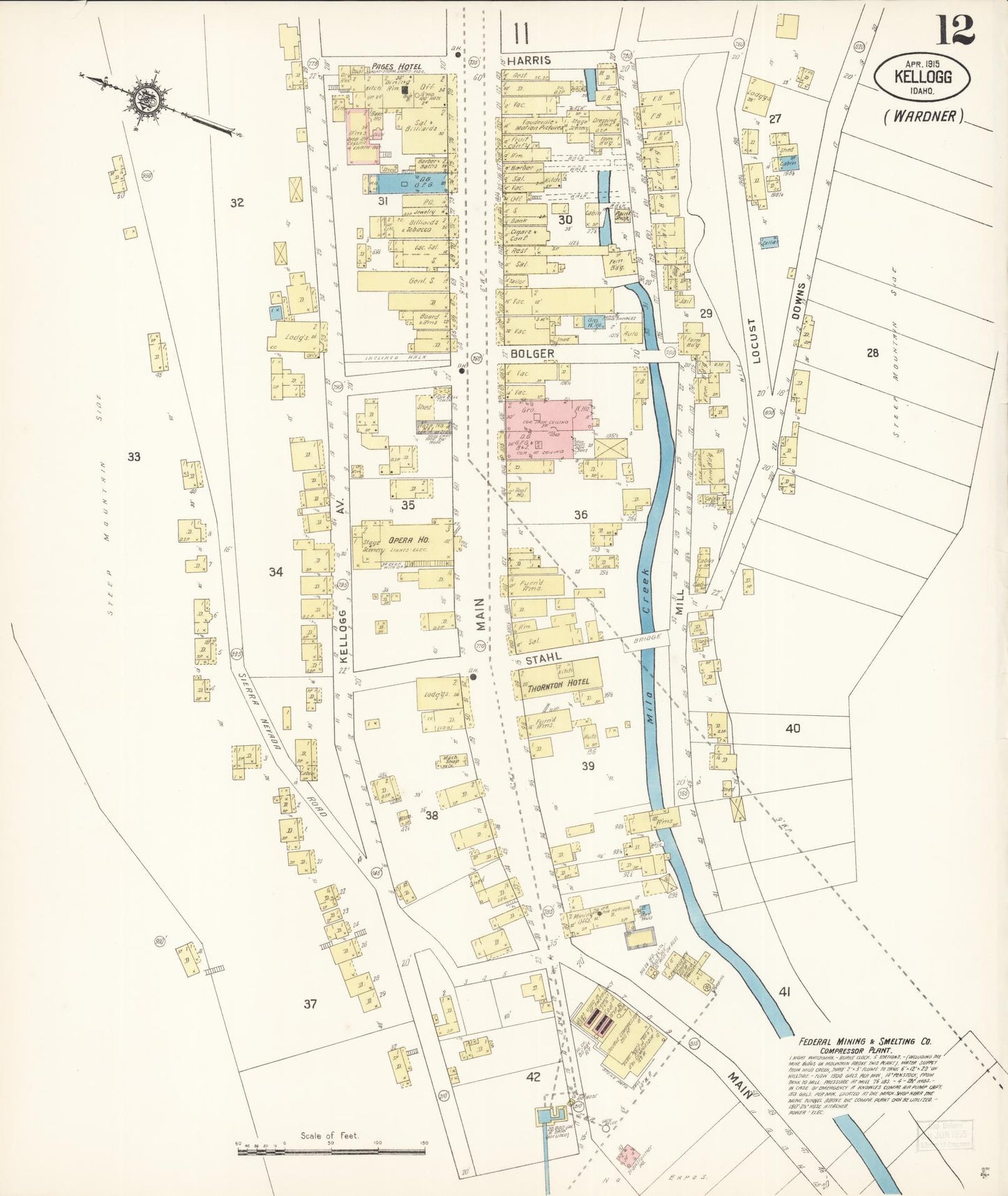 Sanborn Fire Insurance Map from Kellogg, Shoshone County, Idaho (1915), Sheet #0012 - Complete Map Set gallery image, historic Sanborn map, vintage wall art, Idaho Idaho