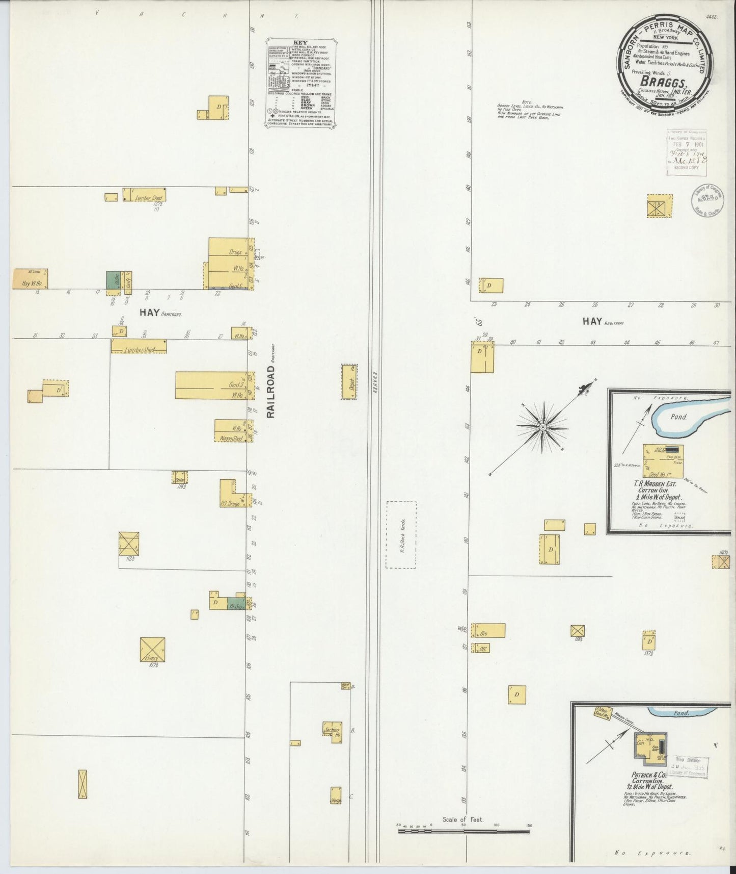 Sanborn Fire Insurance Map from Braggs, Muskogee County, Oklahoma (1901), Sheet #0001 - Historic Sanborn Fire Insurance Map Print, vintage old map wall art, antique decor, genealogy gift, Oklahoma Oklahoma map