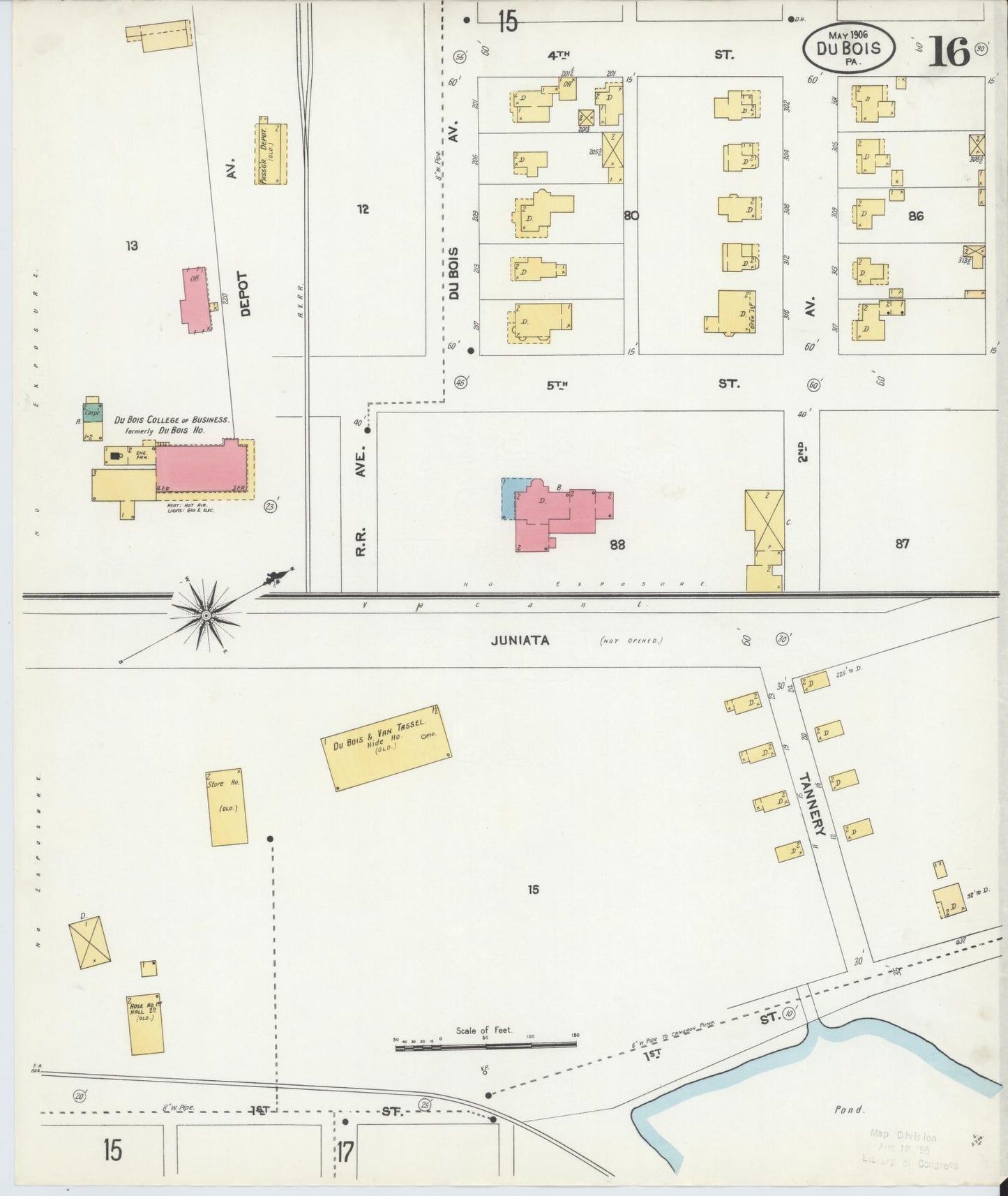 Sanborn Fire Insurance Map from Du Bois, Clearfield County, Pennsylvania (1906), Sheet #0016 - Historic Sanborn Fire Insurance Map Print, vintage old map wall art, antique decor, genealogy gift, Pennsylvania Pennsylvania map