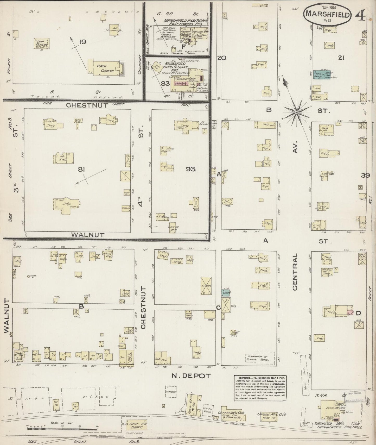 Sanborn Fire Insurance Map from Marshfield, Wood County, Wisconsin (1884), Sheet #0004 - Complete Map Set gallery image, historic Sanborn map, vintage wall art, Wisconsin Wisconsin