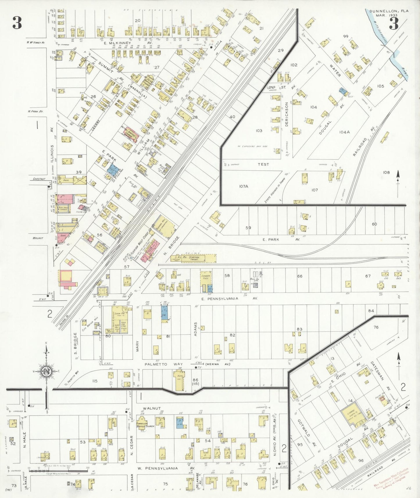 Sanborn Fire Insurance Map from Dunnellon, Marion County, Florida (1933), Sheet #0003 - Complete Map Set gallery image, historic Sanborn map, vintage wall art, Florida Florida