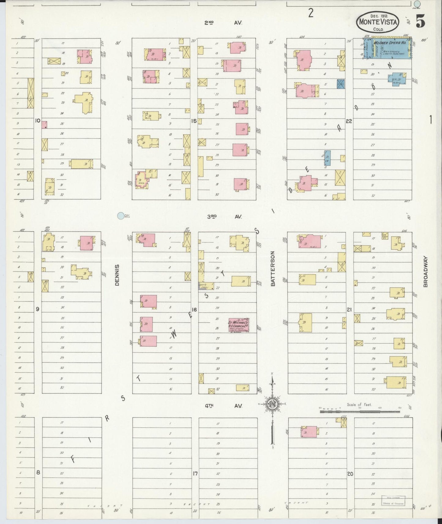 Sanborn Fire Insurance Map from Monte Vista, Rio Grande County, Colorado (1912), Sheet #0005 - Historic Sanborn Fire Insurance Map Print, vintage old map wall art, antique decor, genealogy gift, Colorado Colorado map