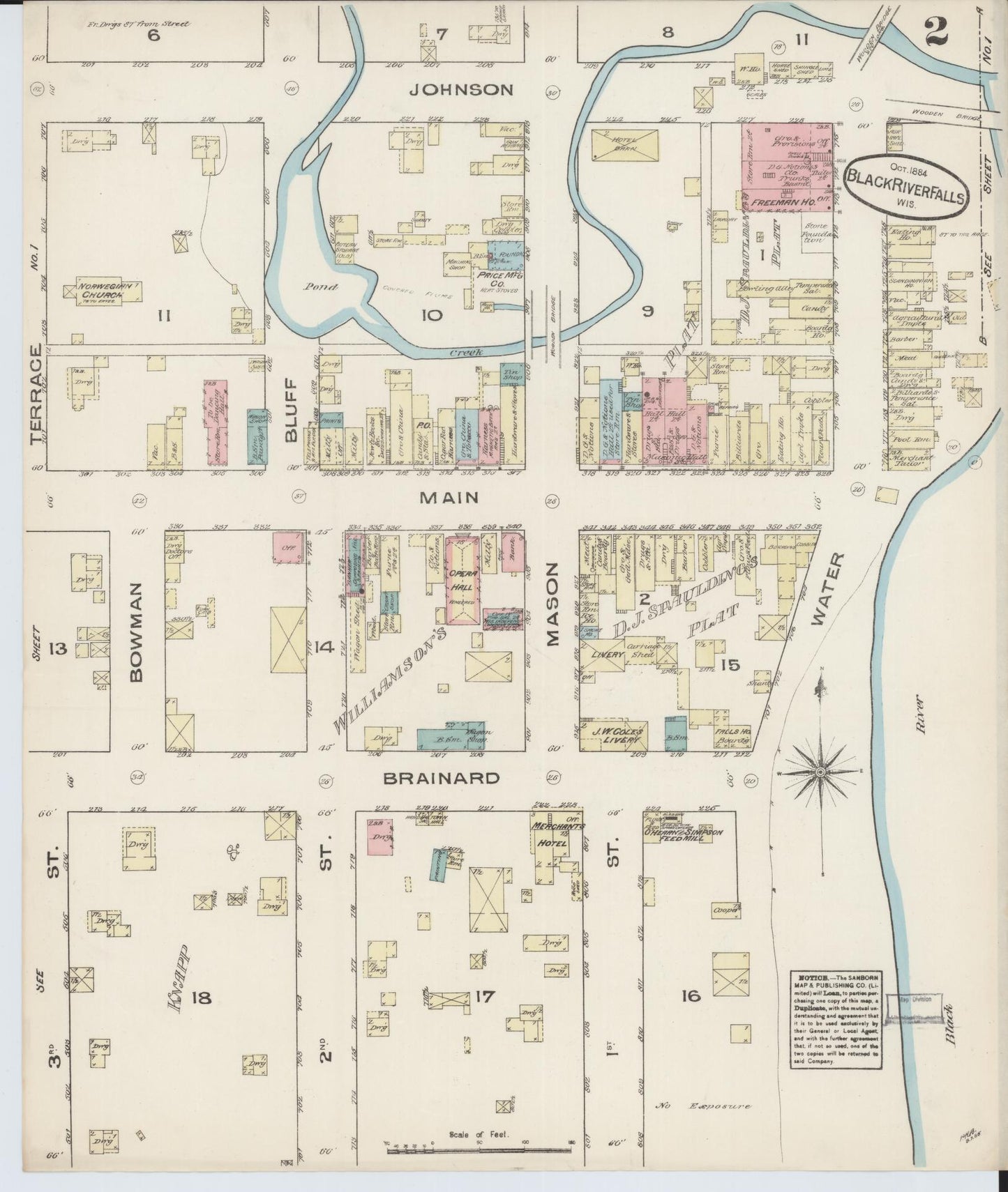 Sanborn Fire Insurance Map from Black River Falls, Jackson County, Wisconsin (1884), Sheet #0002 - Historic Sanborn Fire Insurance Map Print, vintage old map wall art, antique decor, genealogy gift, Wisconsin Wisconsin map