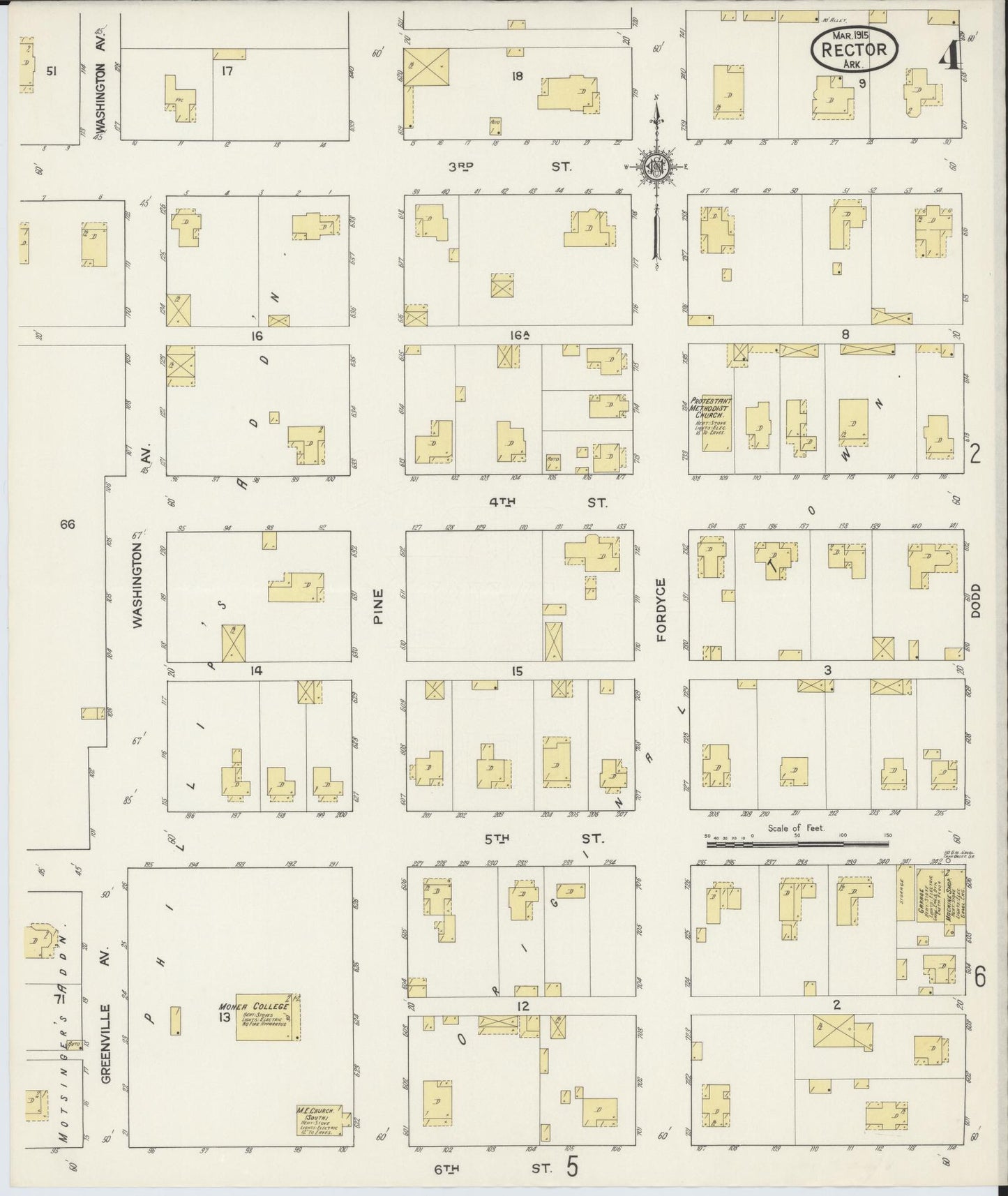 Sanborn Fire Insurance Map from Rector, Clay County, Arkansas (1915), Sheet #0004 - Historic Sanborn Fire Insurance Map Print, vintage old map wall art, antique decor, genealogy gift, Arkansas Arkansas map