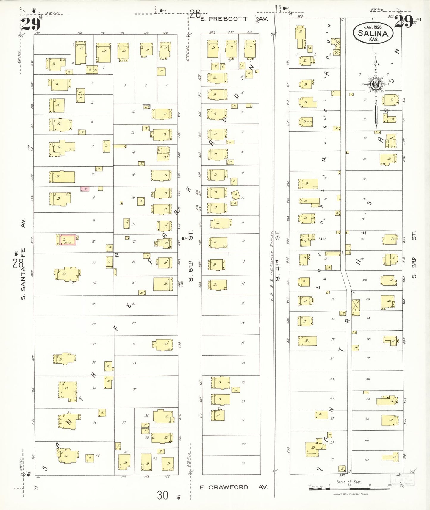 Sanborn Fire Insurance Map from Salina, Saline County, Kansas (1926), Sheet #0029 - Historic Sanborn Fire Insurance Map Print, vintage old map wall art, antique decor, genealogy gift, Kansas Kansas map