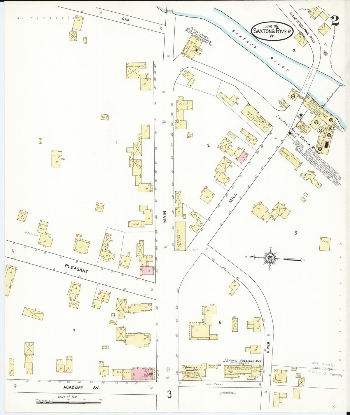 Sanborn Fire Insurance Map from Saxton's River, Windham County, Vermont (1912), Sheet #0002 - Historic Sanborn Fire Insurance Map Print, vintage old map wall art, antique decor, genealogy gift, Vermont Vermont map