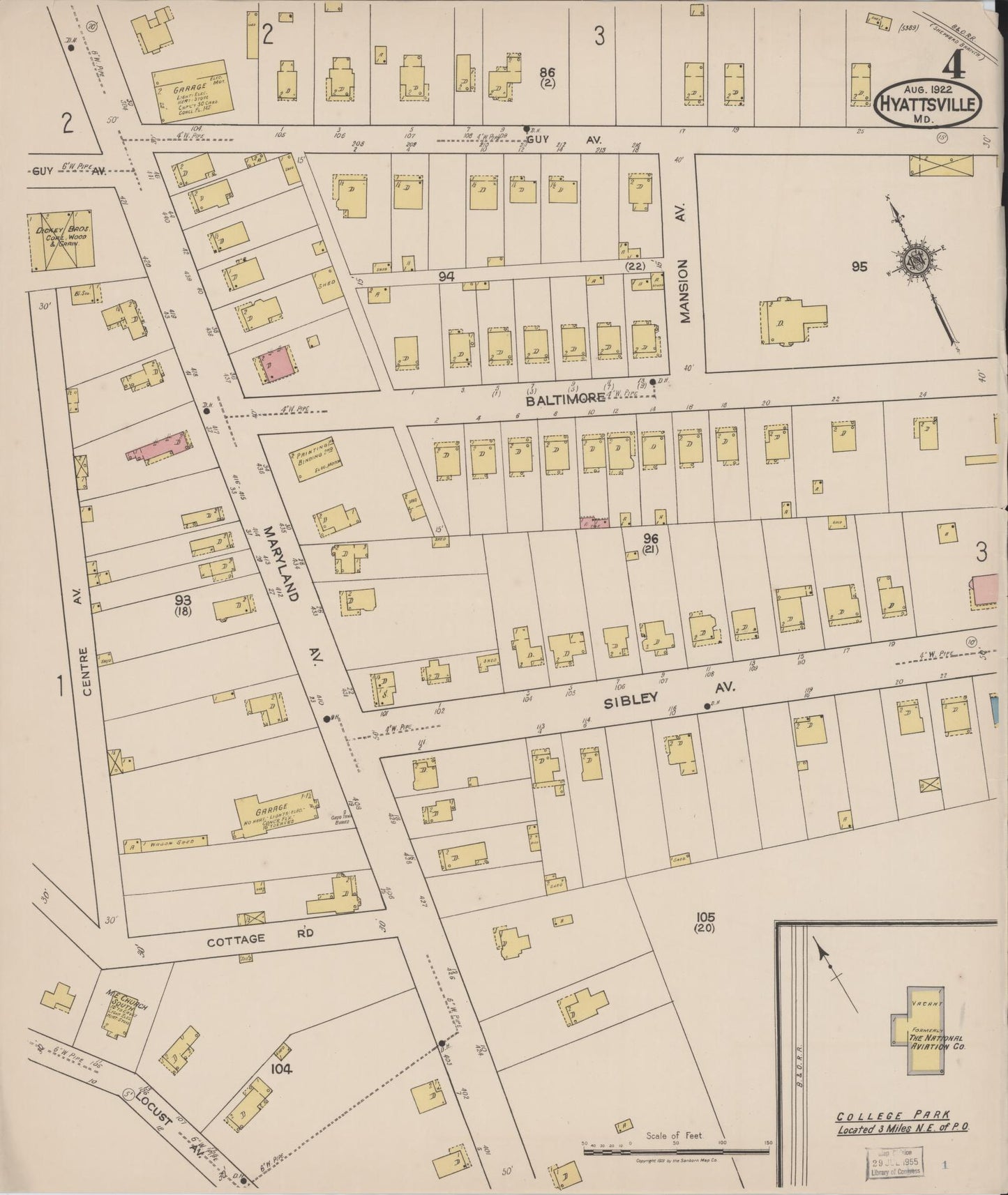 Sanborn Fire Insurance Map from Hyattsville, Prince Georges County, Maryland (1922), Sheet #0004 - Historic Sanborn Fire Insurance Map Print, vintage old map wall art