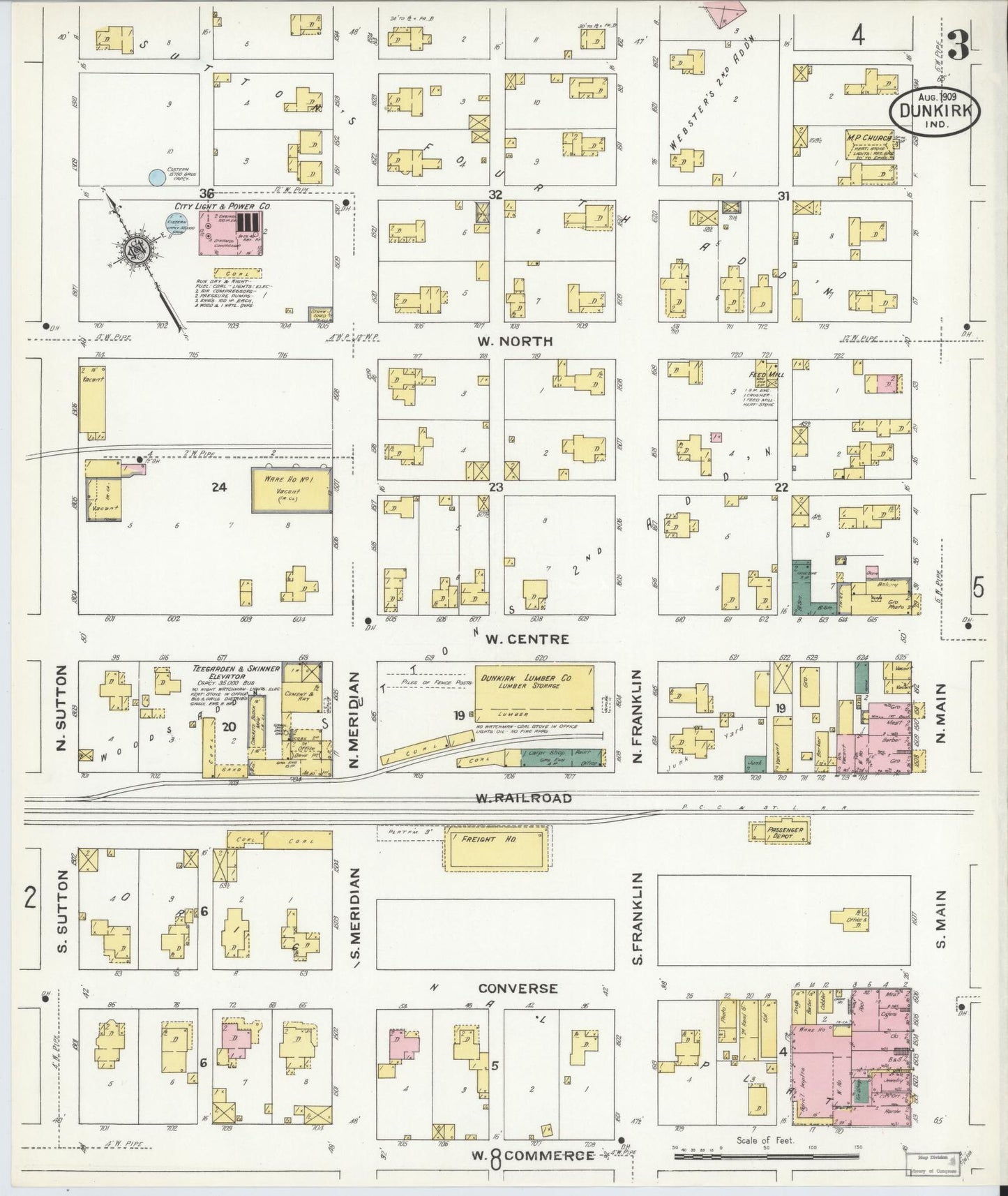 Sanborn Fire Insurance Map from Dunkirk, Jay And Blackford Counties, Indiana (1909), Sheet #0003 - Historic Sanborn Fire Insurance Map Print, vintage old map wall art, antique decor, genealogy gift, Indiana Indiana map