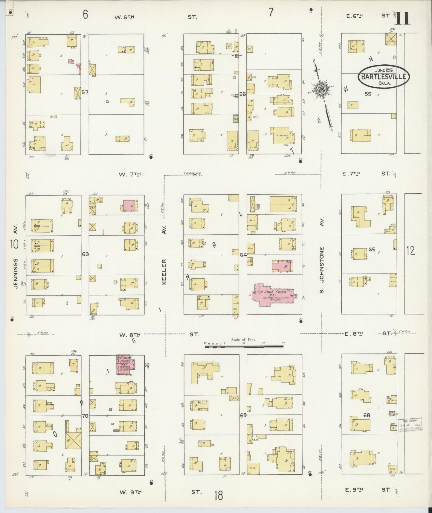 Sanborn Fire Insurance Map from Bartlesville, Washington County, Oklahoma (1915), Sheet #0011 - Historic Sanborn Fire Insurance Map Print, vintage old map wall art, antique decor, genealogy gift, Oklahoma Oklahoma map
