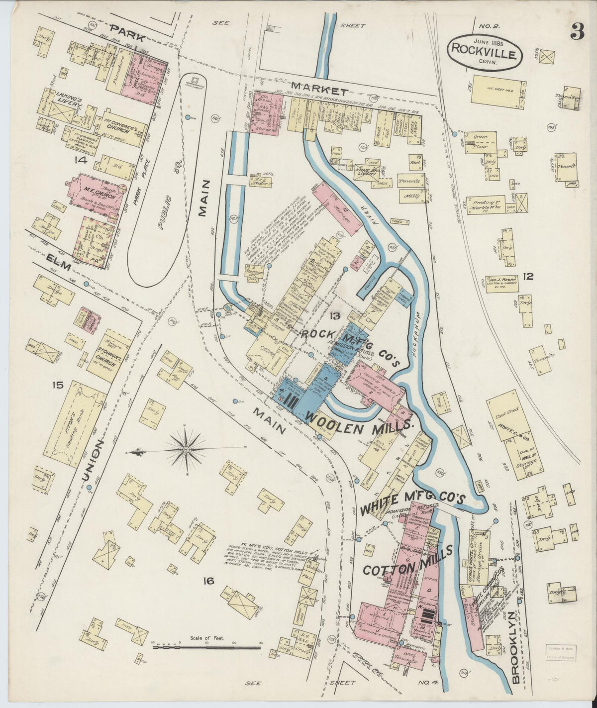 Sanborn Fire Insurance Map from Rockville, Tolland County, Connecticut (1885), Sheet #0003 - Historic Sanborn Fire Insurance Map Print, vintage old map wall art, antique decor, genealogy gift, Connecticut Connecticut map