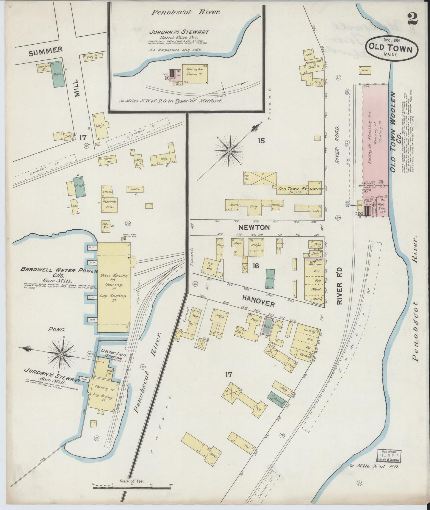 Sanborn Fire Insurance Map from Old Town, Penobscot County, Maine (1889), Sheet #0002 - Complete Map Set gallery image, historic Sanborn map, vintage wall art, Maine Maine
