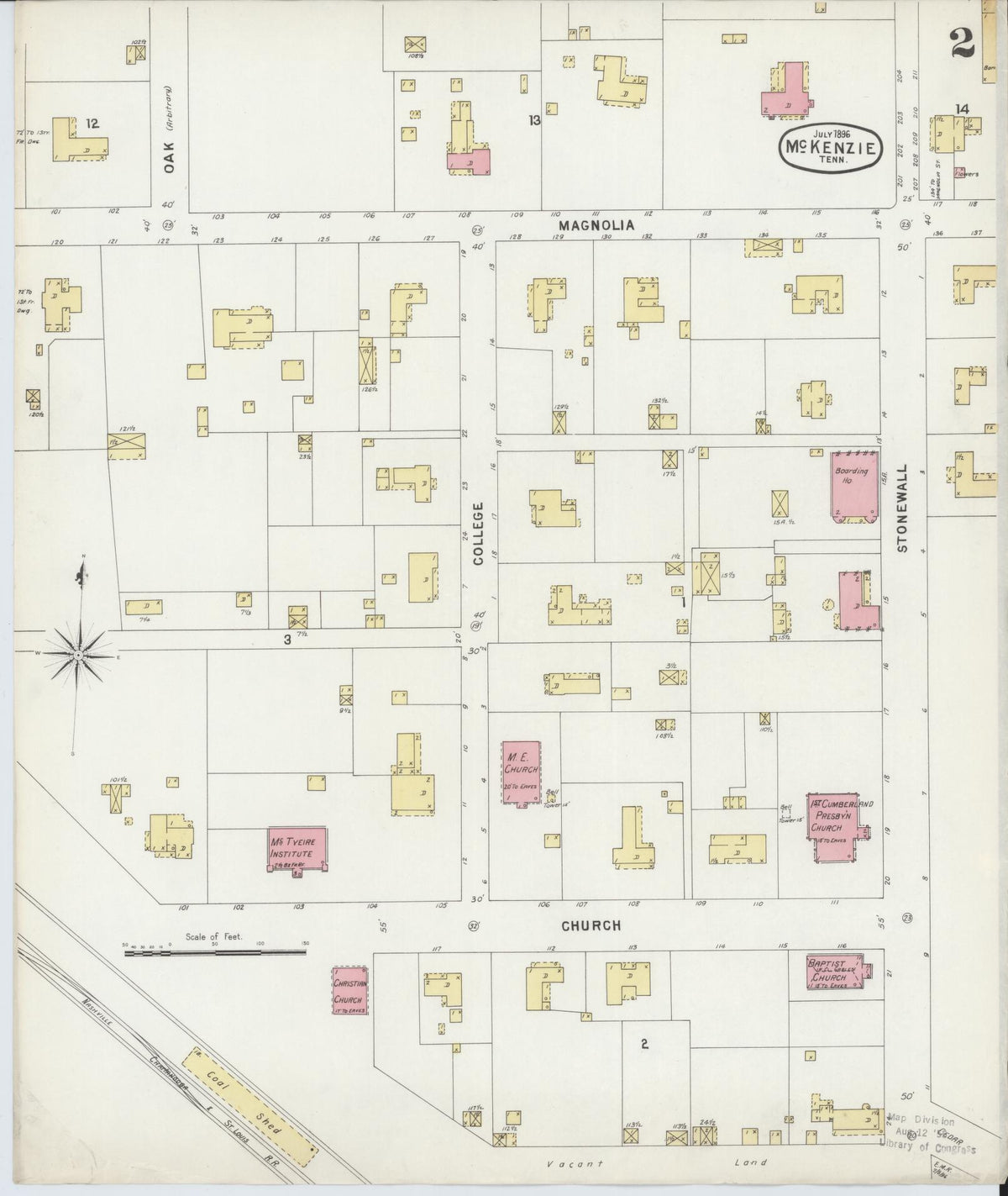 Sanborn Fire Insurance Map from McKenzie, Carroll County, Tennessee (1896), Sheet #0002 - Complete Map Set gallery image, historic Sanborn map, vintage wall art, Tennessee Tennessee