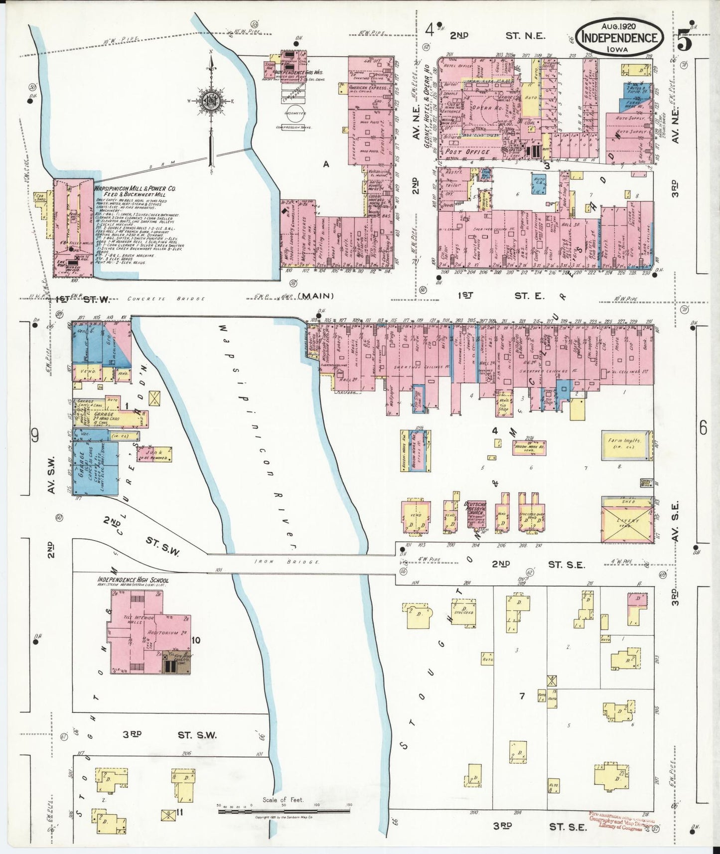 Sanborn Fire Insurance Map from Independence, Buchanan County, Iowa (1920), Sheet #0005 - Historic Sanborn Fire Insurance Map Print, vintage old map wall art