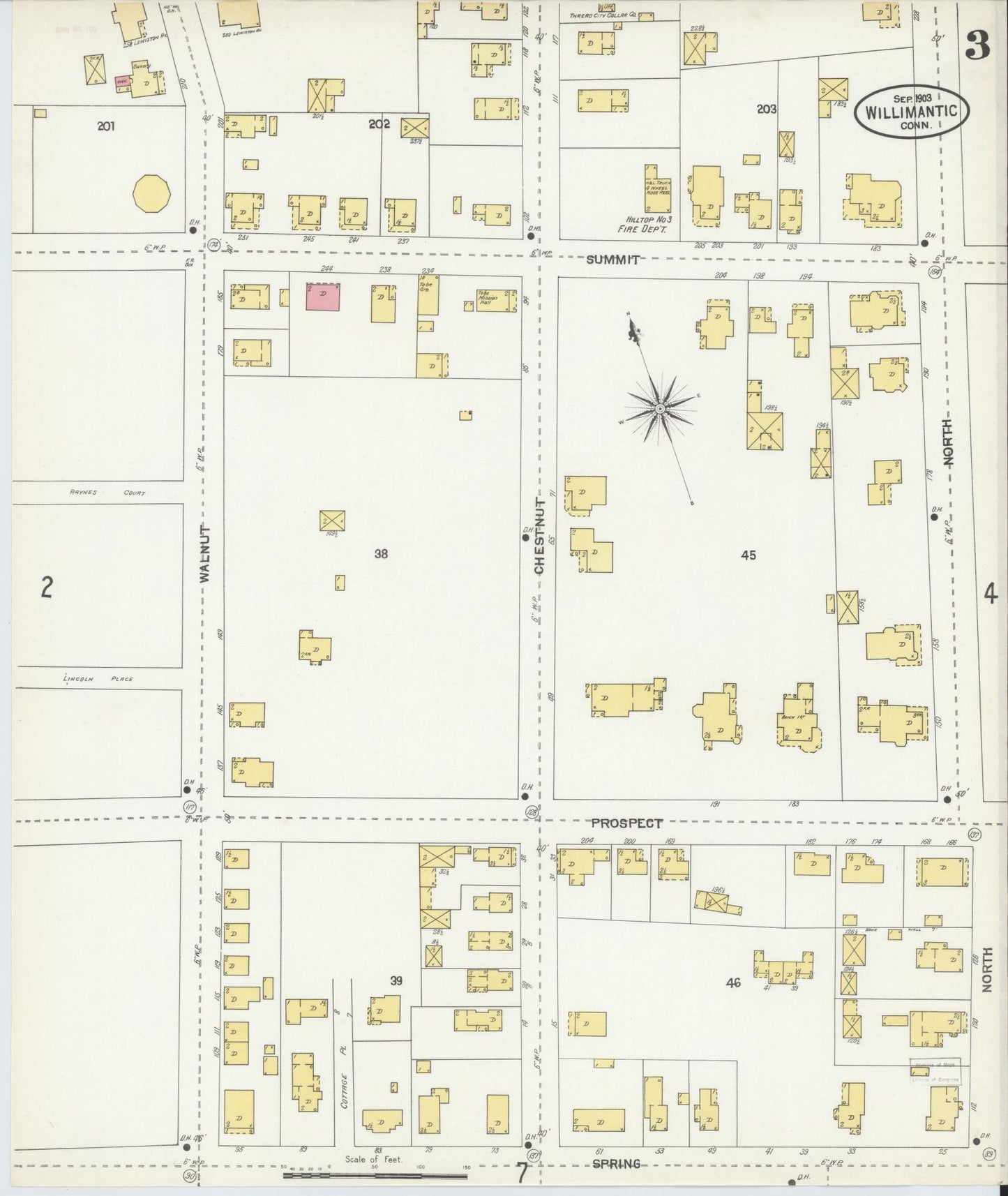 Sanborn Fire Insurance Map from Willimantic, Windham County, Connecticut (1903), Sheet #0003 - Historic Sanborn Fire Insurance Map Print, vintage old map wall art, antique decor, genealogy gift, Connecticut Connecticut map