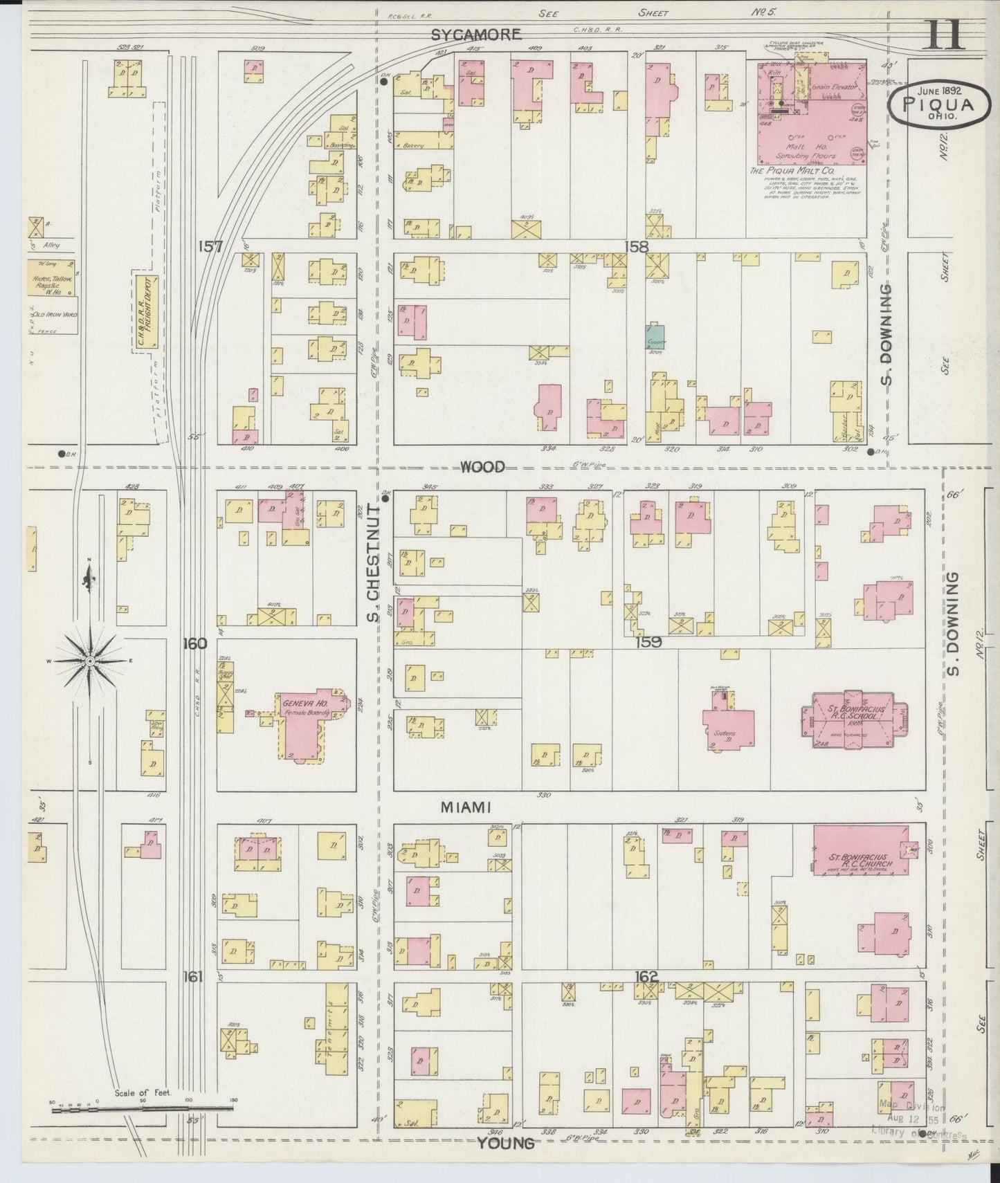 Sanborn Fire Insurance Map from Piqua, Miami County, Ohio (1892), Sheet #0011 - Historic Sanborn Fire Insurance Map Print, vintage old map wall art, antique decor, genealogy gift, Ohio Ohio map