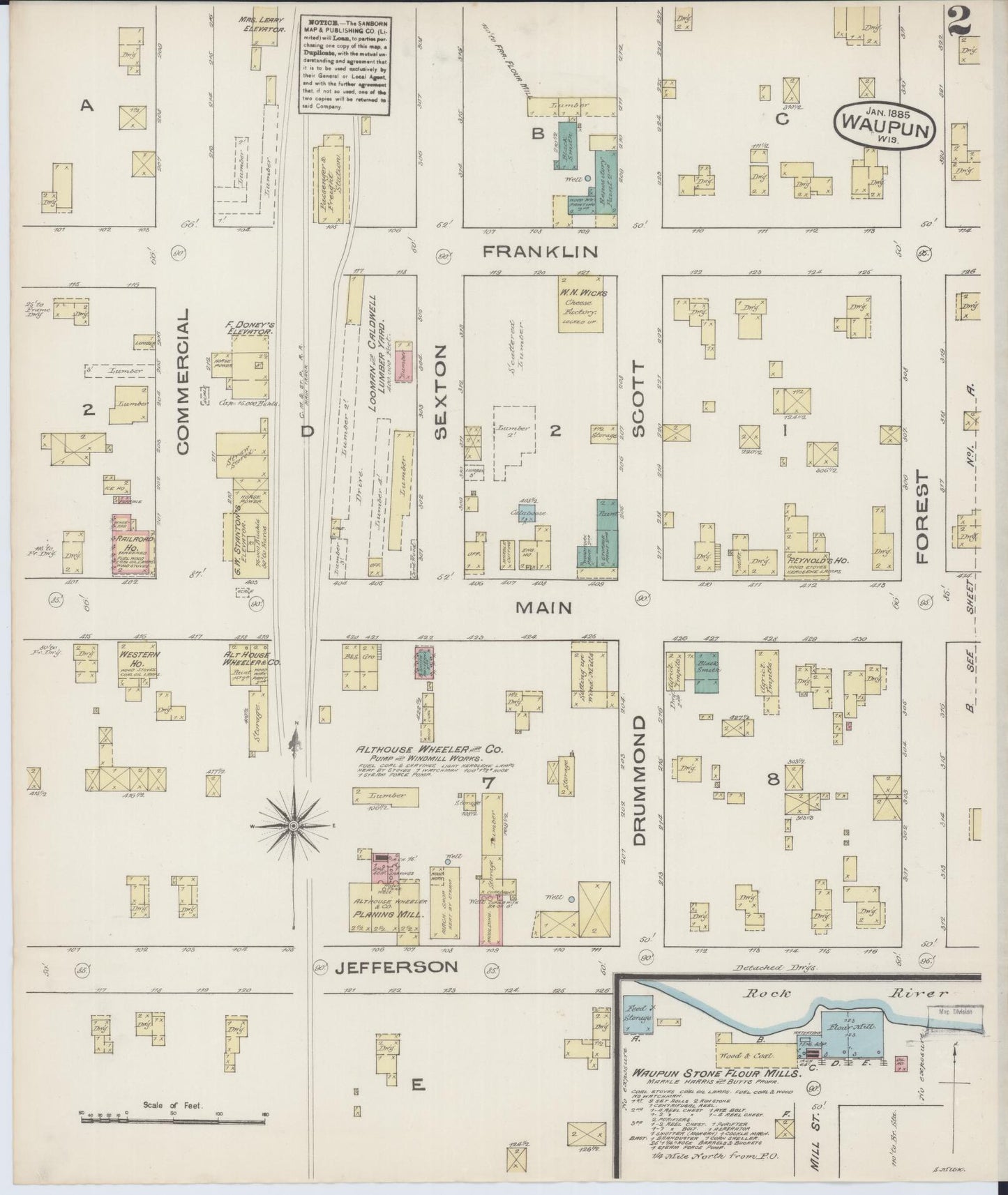 Sanborn Fire Insurance Map from Waupun, Dodge and Fond du Lac Counties, Wisconsin (1885), Sheet #0002 - Complete Map Set gallery image, historic Sanborn map, vintage wall art, Wisconsin Wisconsin