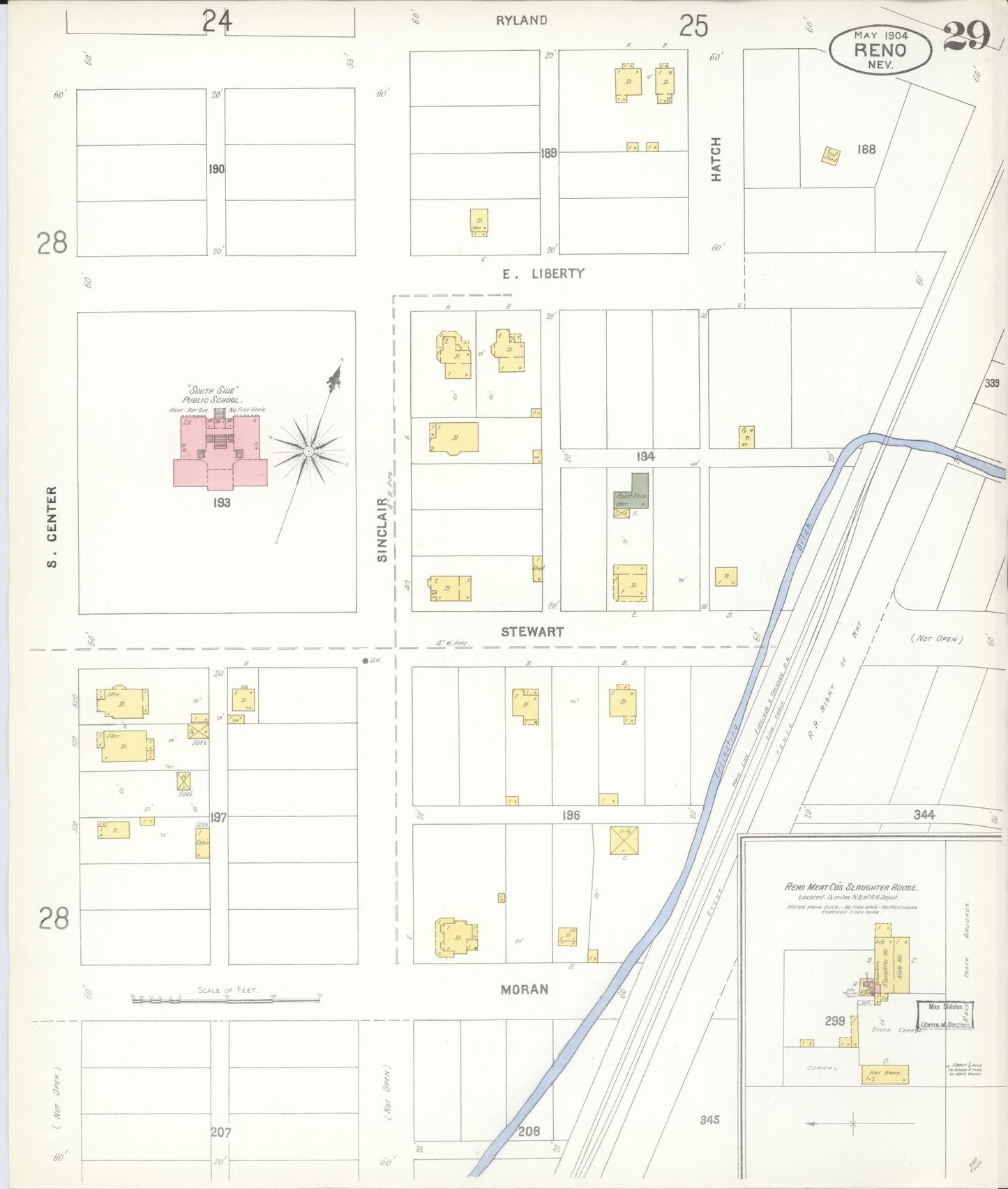 Sanborn Fire Insurance Map from Reno, Washoe County, Nevada (1904), Sheet #0029 - Historic Sanborn Fire Insurance Map Print, vintage old map wall art, antique decor, genealogy gift, Nevada Nevada map