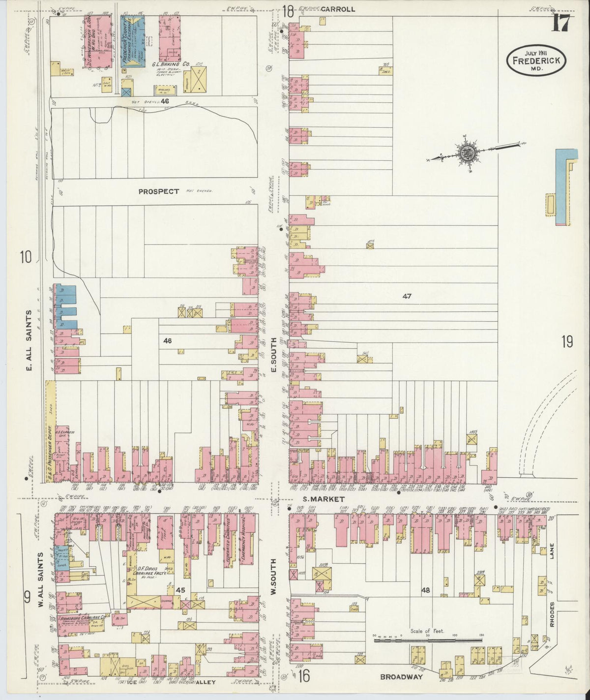 Sanborn Fire Insurance Map from Frederick, Frederick County, Maryland (1911), Sheet #0017 - Historic Sanborn Fire Insurance Map Print, vintage old map wall art, antique decor, genealogy gift, Maryland Maryland map