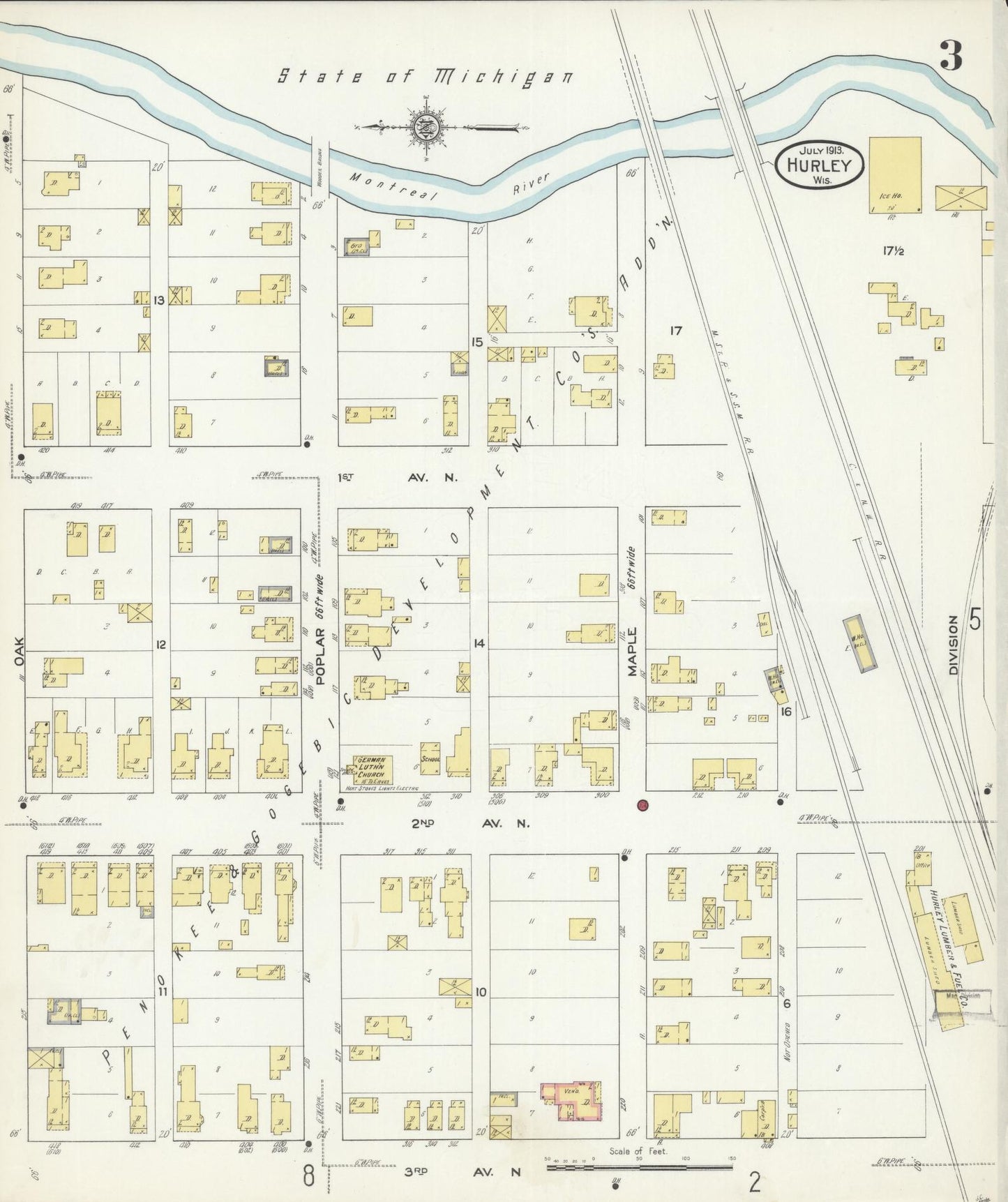 Sanborn Fire Insurance Map from Hurley, Iron County, Wisconsin (1913), Sheet #0003 - Historic Sanborn Fire Insurance Map Print, vintage old map wall art, antique decor, genealogy gift, Wisconsin Wisconsin map