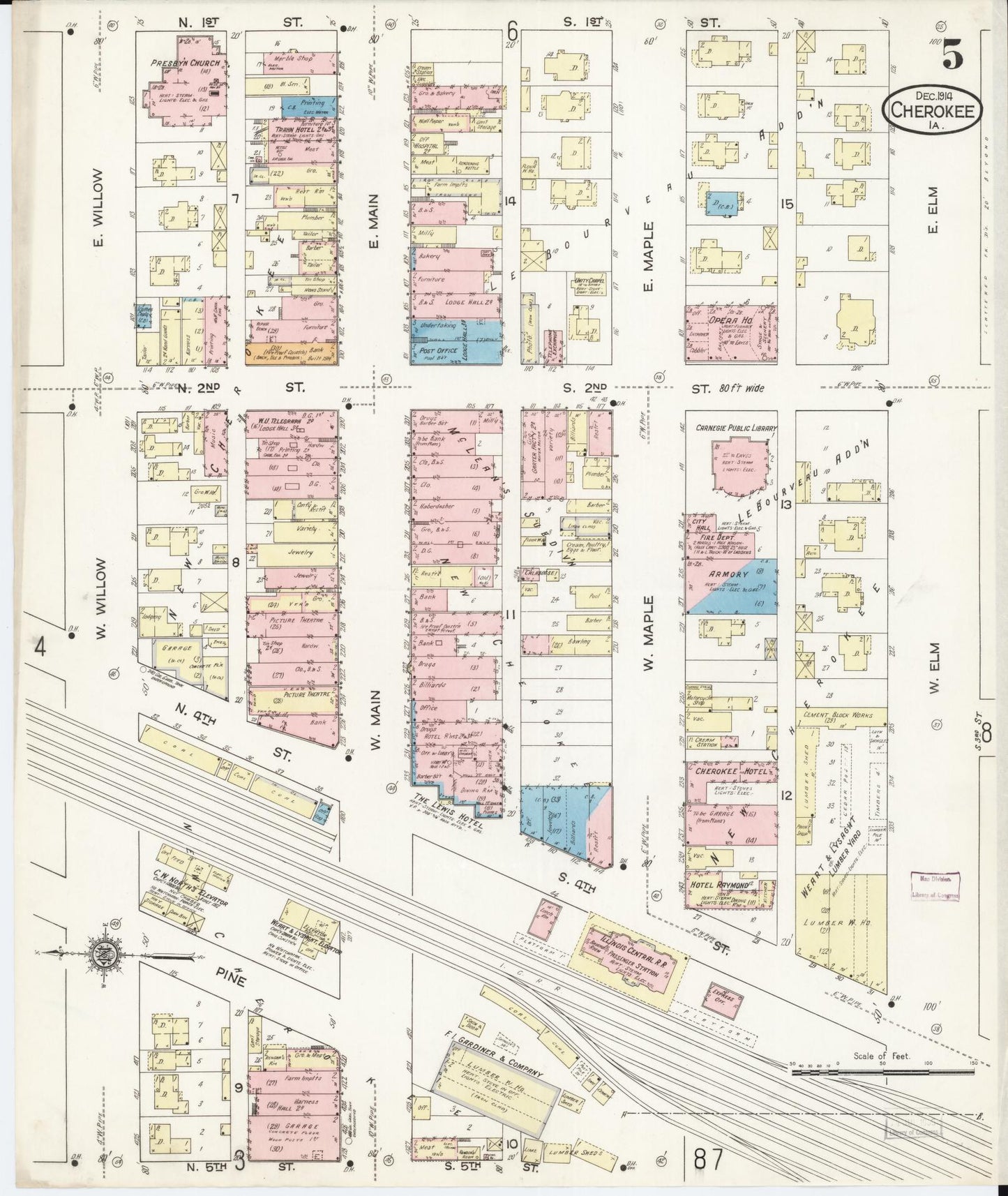 Sanborn Fire Insurance Map from Cherokee, Cherokee County, Iowa (1914), Sheet #0005 - Historic Sanborn Fire Insurance Map Print, vintage old map wall art