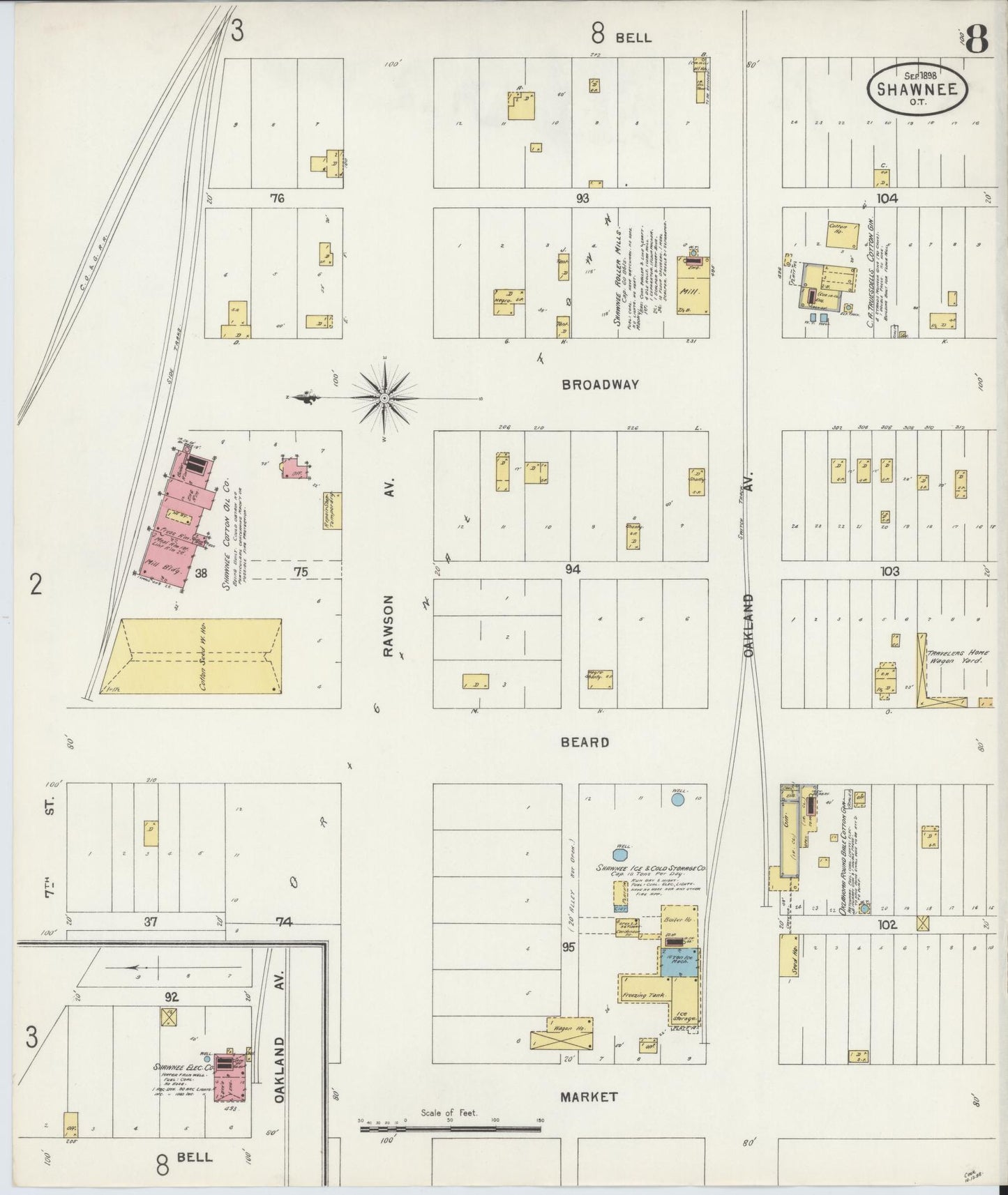 Sanborn Fire Insurance Map from Shawnee, Pottawatomie County, Oklahoma (1898), Sheet #0008 - Complete Map Set gallery image, historic Sanborn map, vintage wall art, Oklahoma Oklahoma