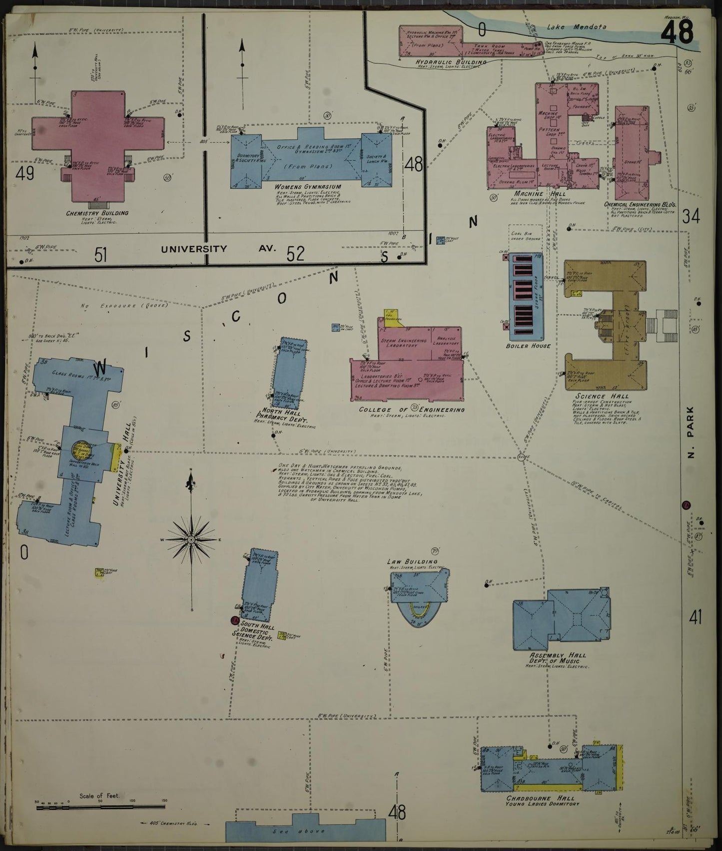 Sanborn Fire Insurance Map from Madison, Dane County, Wisconsin (1908), Sheet #0048 - Historic Sanborn Fire Insurance Map Print, vintage old map wall art, antique decor, genealogy gift, Wisconsin Wisconsin map