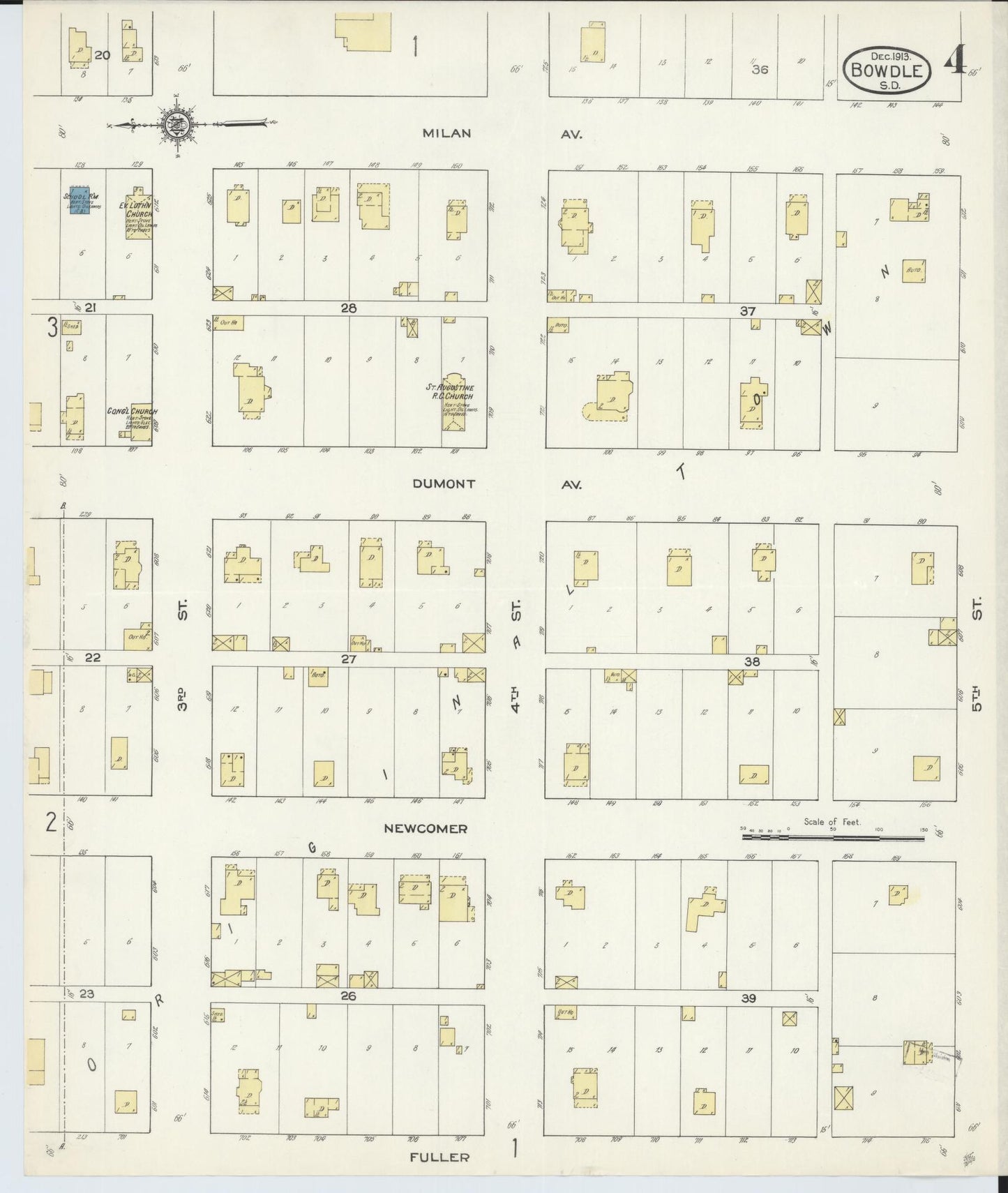 Sanborn Fire Insurance Map from Bowdle, Edmunds County, South Dakota (1913), Sheet #0004 - Historic Sanborn Fire Insurance Map Print, vintage old map wall art, antique decor, genealogy gift, South Dakota South Dakota map