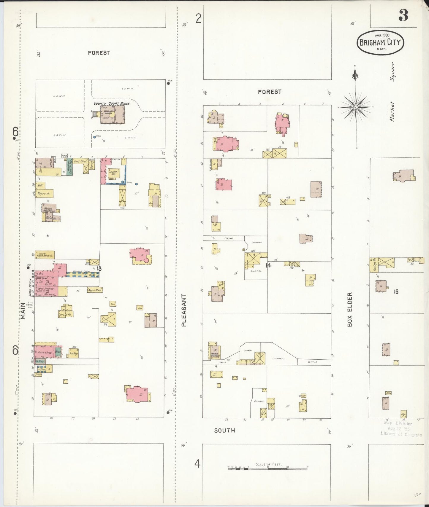 Sanborn Fire Insurance Map from Brigham City, Box Elder County, Utah (1900), Sheet #0003 - Historic Sanborn Fire Insurance Map Print, vintage old map wall art, antique decor, genealogy gift, Utah Utah map