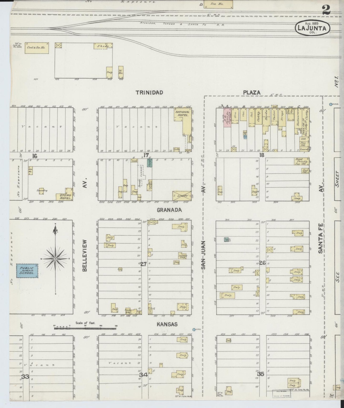 Sanborn Fire Insurance Map from La Junta, Otero County, Colorado (1889), Sheet #0002 - Historic Sanborn Fire Insurance Map Print, vintage old map wall art, antique decor, genealogy gift, Colorado Colorado map