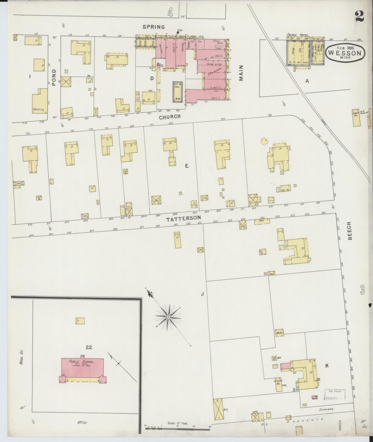 Sanborn Fire Insurance Map from Wesson, Copiah County, Mississippi (1895), Sheet #0002 - Historic Sanborn Fire Insurance Map Print, vintage old map wall art, antique decor, genealogy gift, Mississippi Mississippi map