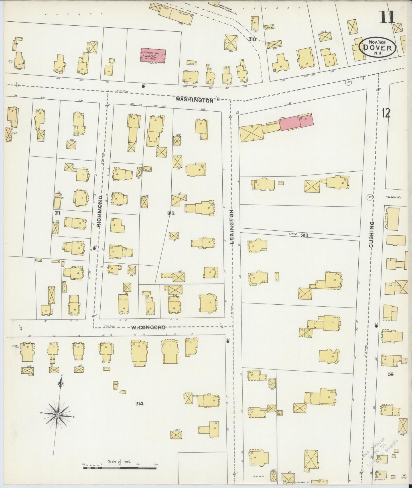 Sanborn Fire Insurance Map from Dover, Strafford County, New Hampshire (1905), Sheet #0011 - Historic Sanborn Fire Insurance Map Print, vintage old map wall art, antique decor, genealogy gift, New Hampshire New Hampshire map