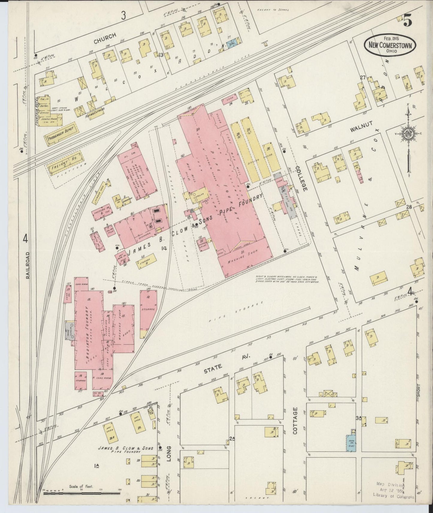 Sanborn Fire Insurance Map from Newcomerstown, Tuscarawas County, Ohio (1915), Sheet #0005 - Complete Map Set gallery image, historic Sanborn map, vintage wall art, Ohio Ohio
