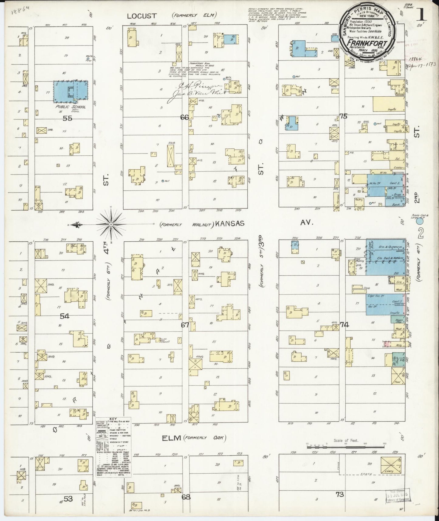 Sanborn Fire Insurance Map from Frankfort, Marshall County, Kansas (1893), Sheet #0001 - Historic Sanborn Fire Insurance Map Print, vintage old map wall art, antique decor, genealogy gift, Kansas Kansas map