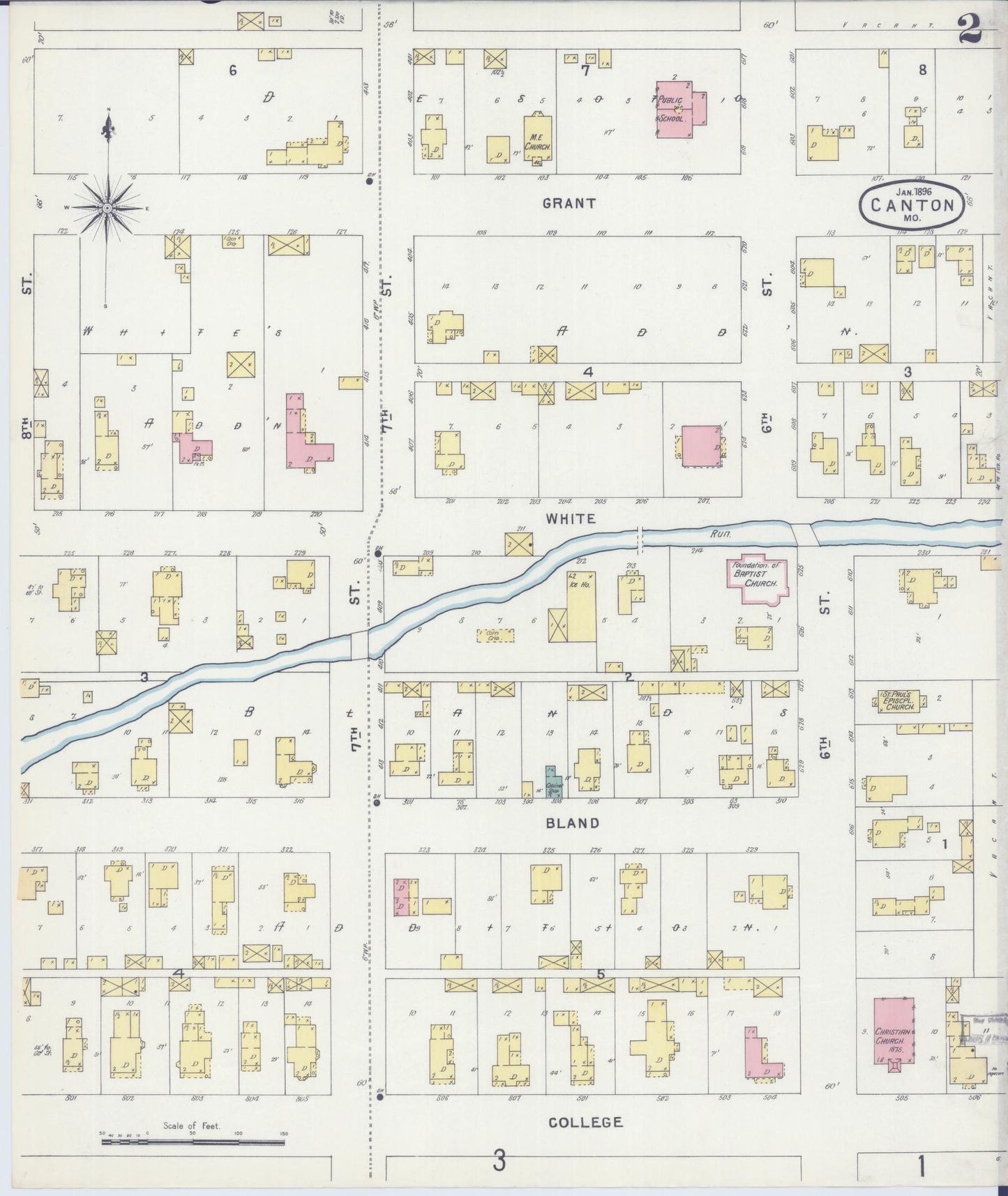Sanborn Fire Insurance Map from Canton, Lewis County, Missouri (1896), Sheet #0002 - Historic Sanborn Fire Insurance Map Print, vintage old map wall art, antique decor, genealogy gift, Missouri Missouri map