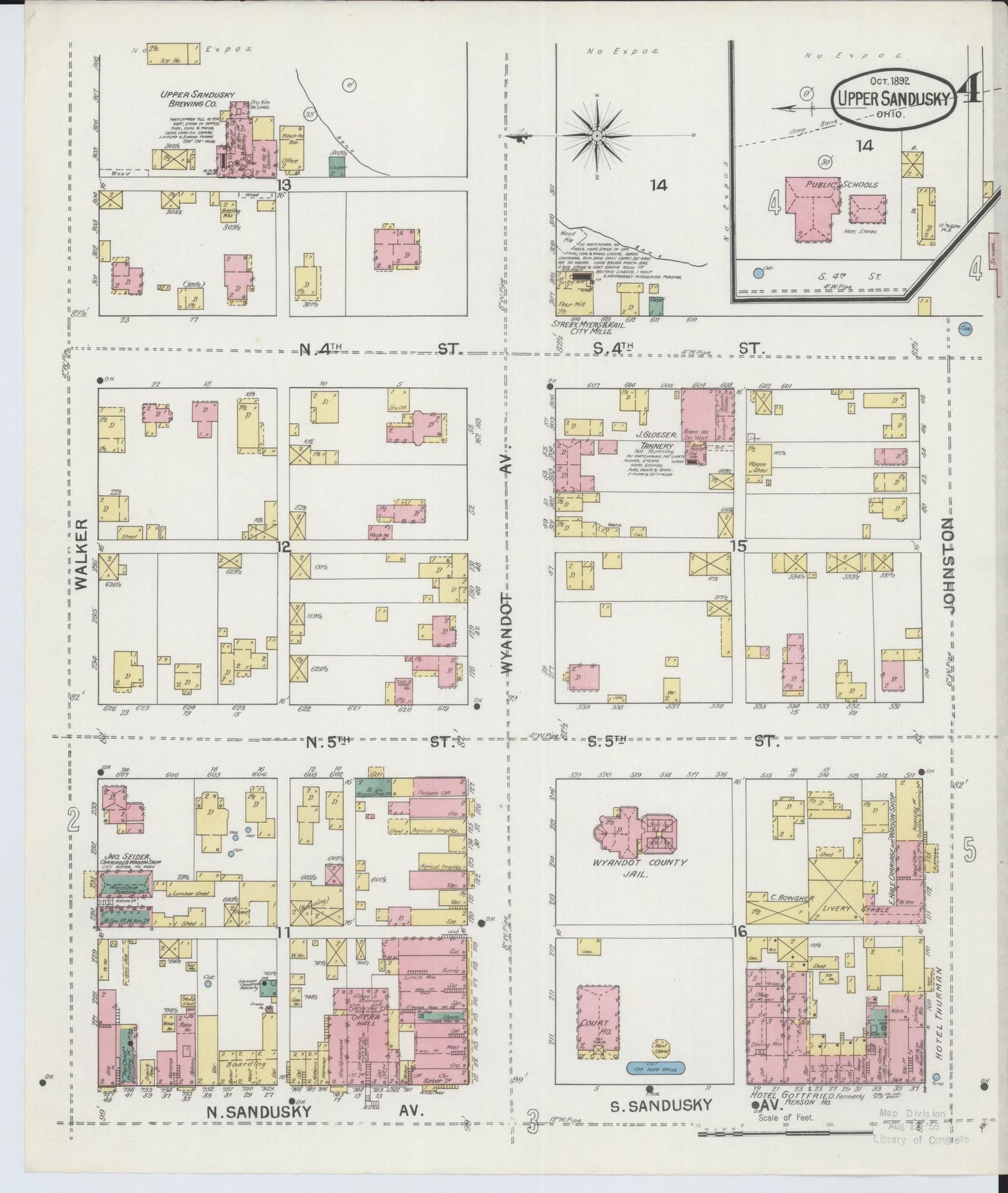 Sanborn Fire Insurance Map from Upper Sandusky, Wyandot County, Ohio (1892), Sheet #0004 - Historic Sanborn Fire Insurance Map Print, vintage old map wall art, antique decor, genealogy gift, Ohio Ohio map