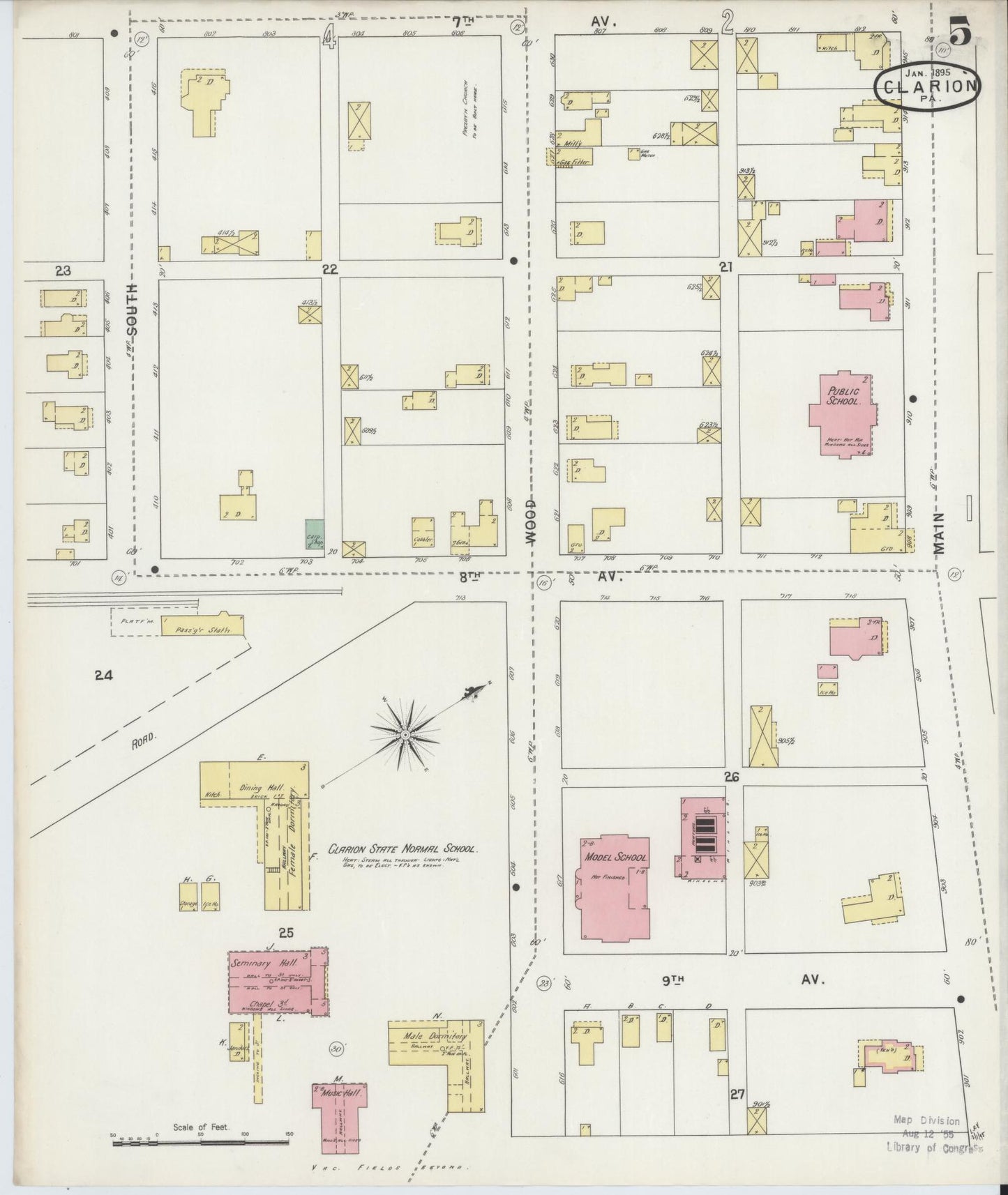 Sanborn Fire Insurance Map from Clarion, Clarion County, Pennsylvania (1895), Sheet #0005 - Historic Sanborn Fire Insurance Map Print, vintage old map wall art, antique decor, genealogy gift, Pennsylvania Pennsylvania map