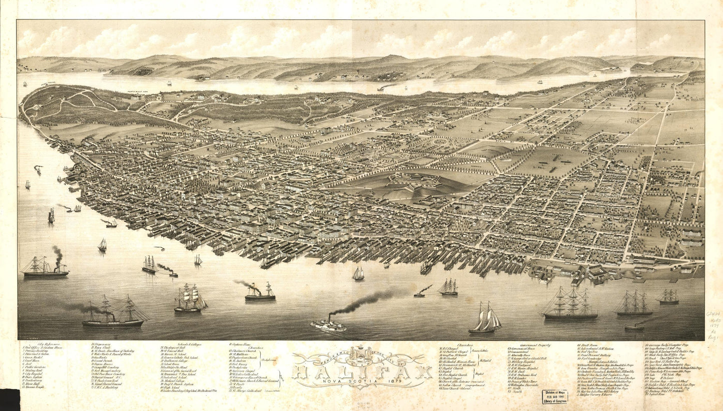 Panoramic view of the city of Halifax, Nova Scotia 1879. (1879) – Historic Bird’s-Eye View Panorama Print