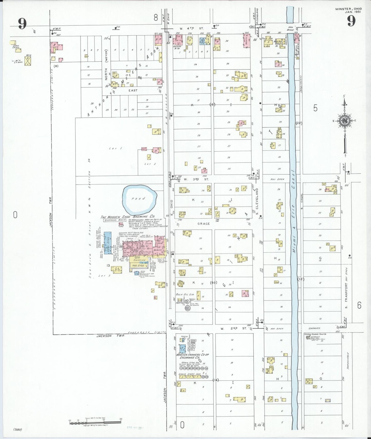 Sanborn Fire Insurance Map from Minster, Auglaize County, Ohio (1951), Sheet #0009 - Complete Map Set gallery image, historic Sanborn map, vintage wall art, Ohio Ohio