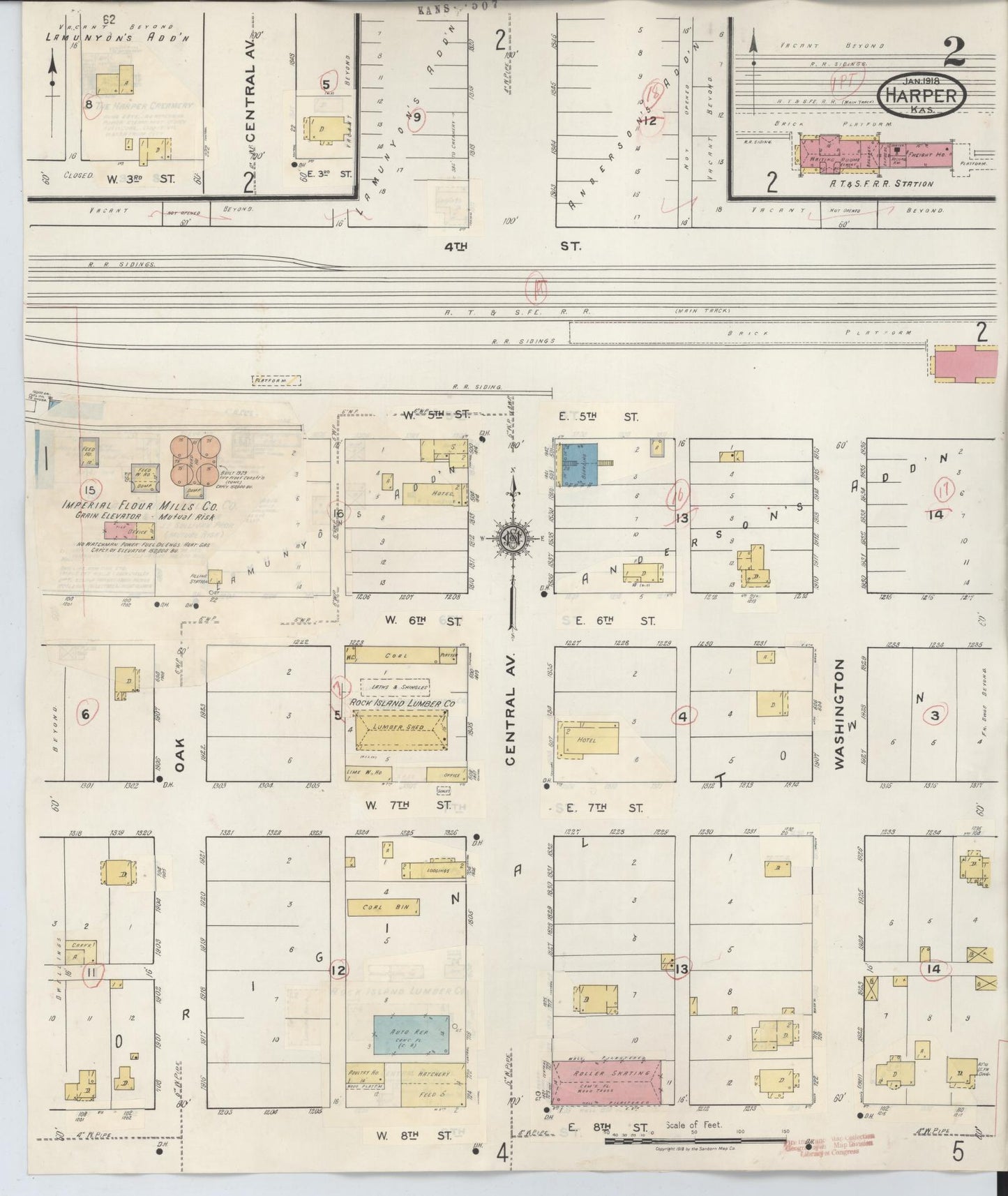 Sanborn Fire Insurance Map from Harper, Harper County, Kansas (1943), Sheet #0002 - Historic Sanborn Fire Insurance Map Print, vintage old map wall art, antique decor, genealogy gift, Kansas Kansas map
