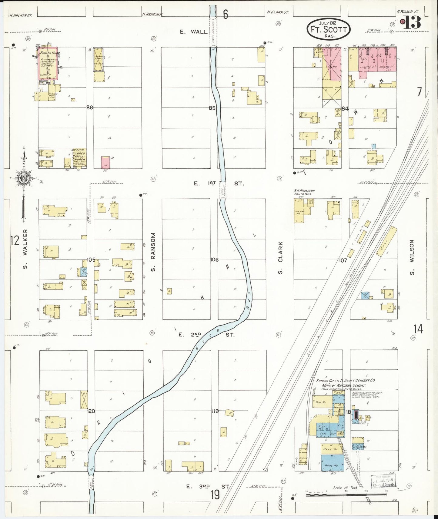 Sanborn Fire Insurance Map from Fort Scott, Bourbon County, Kansas (1912), Sheet #0013 - Historic Sanborn Fire Insurance Map Print, vintage old map wall art, antique decor, genealogy gift, Kansas Kansas map
